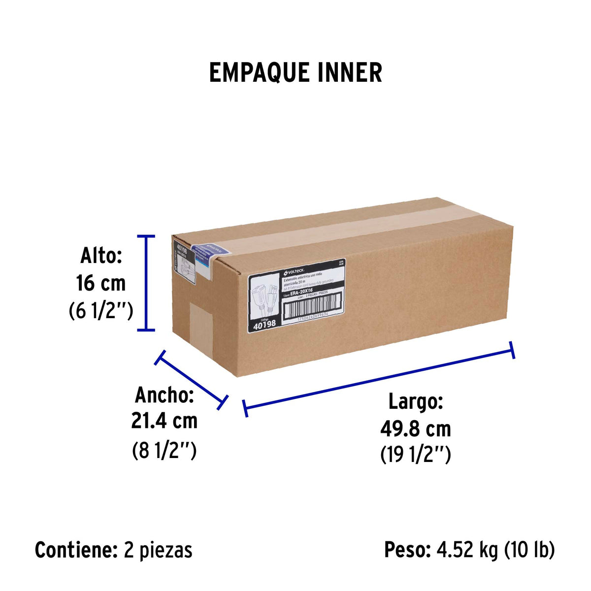 Extensión de uso rudo aterrizada 20 m calibre 16, Volteck