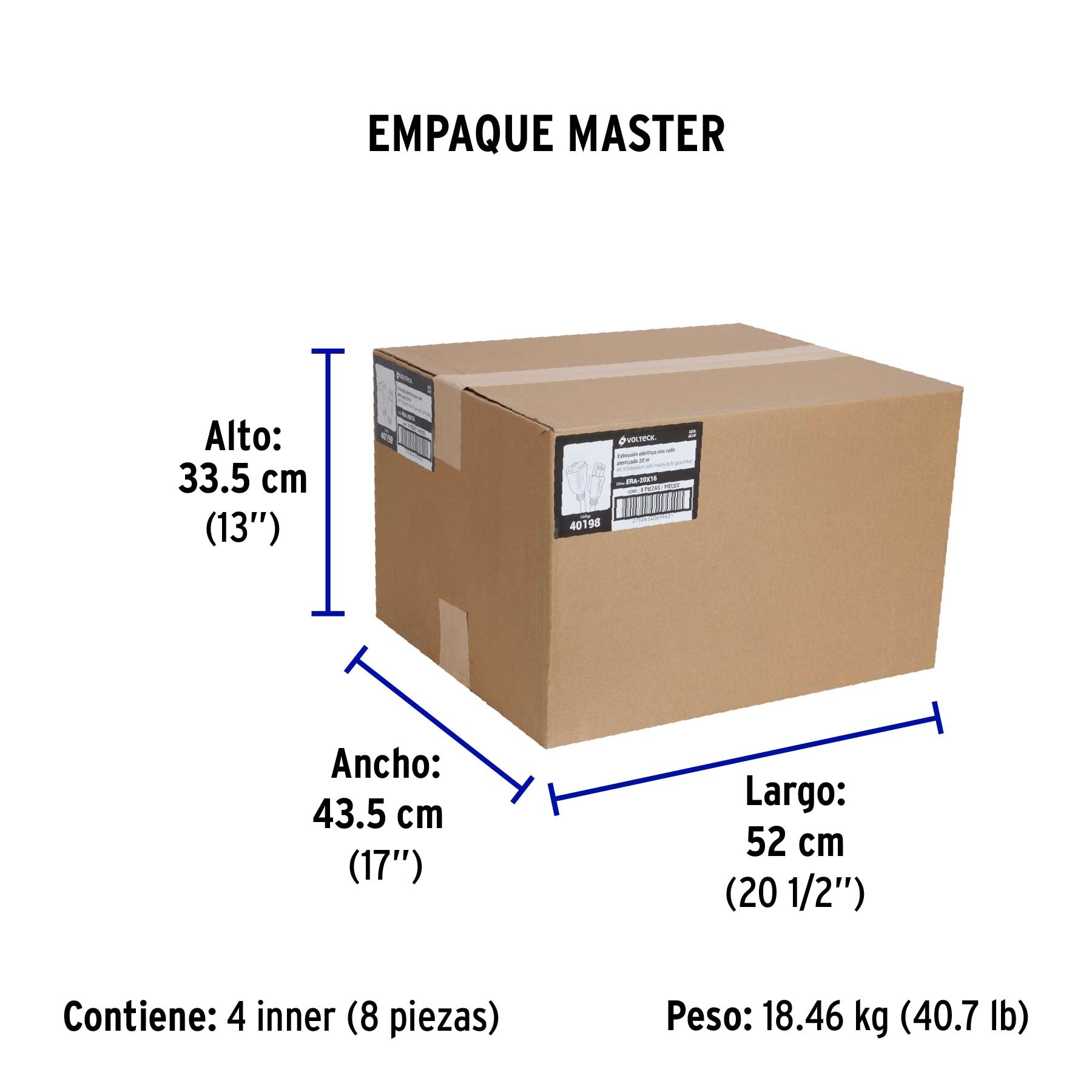 Extensión de uso rudo aterrizada 20 m calibre 16, Volteck