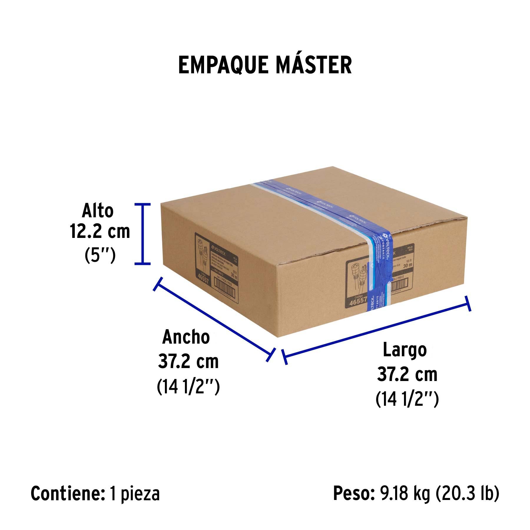 Extensión reforzada aterrizada 30 m 3x12 AWG, Volteck