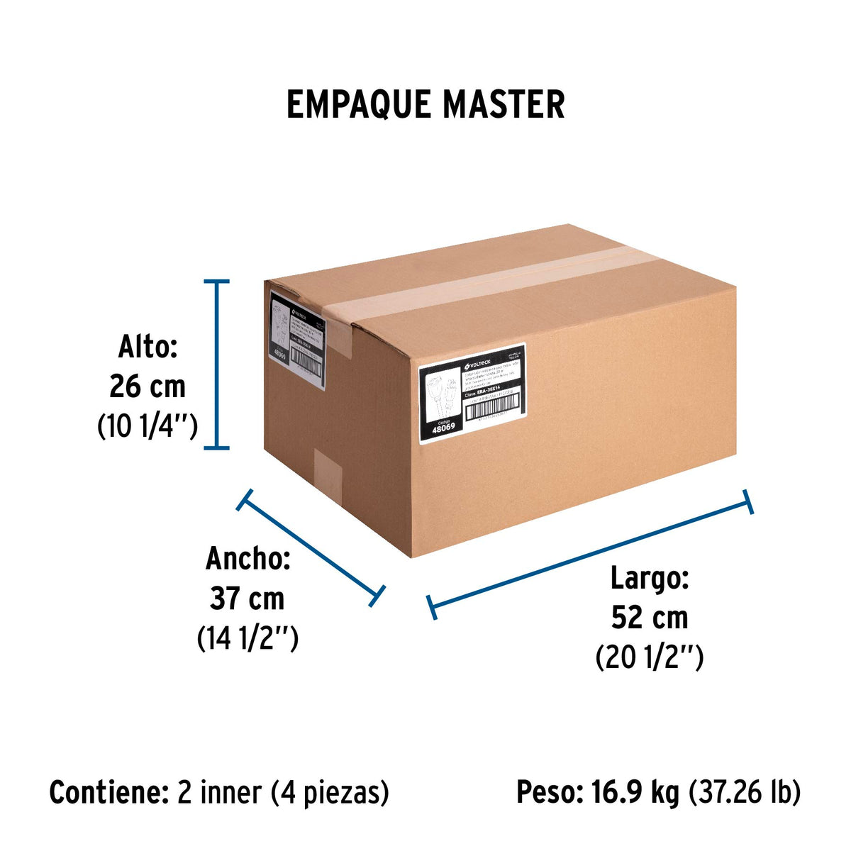 Extensión reforzada, aterrizada, 30 m, calibre 14, Volteck