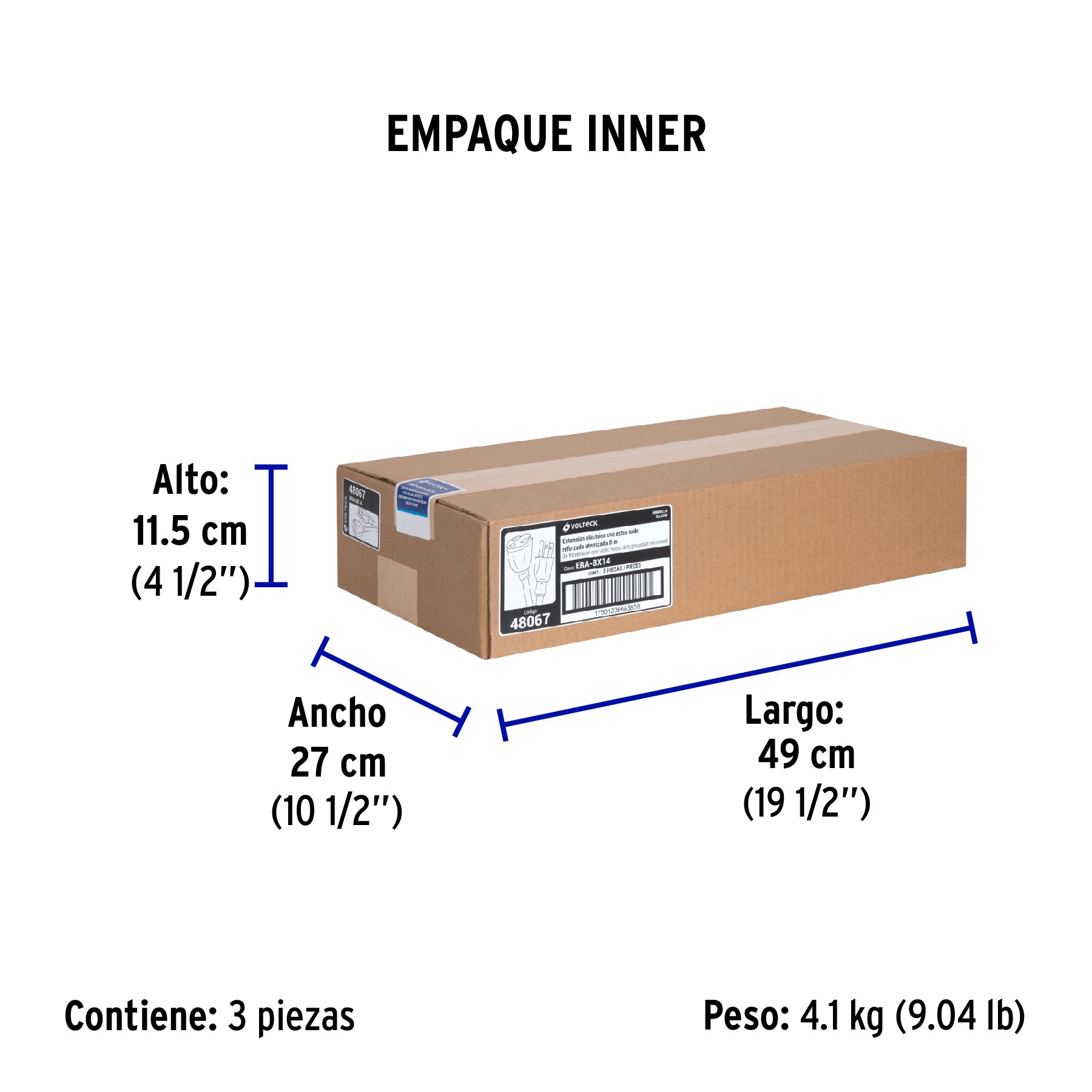Extensión reforzada, aterrizada, 8 m, calibre 14, Volteck