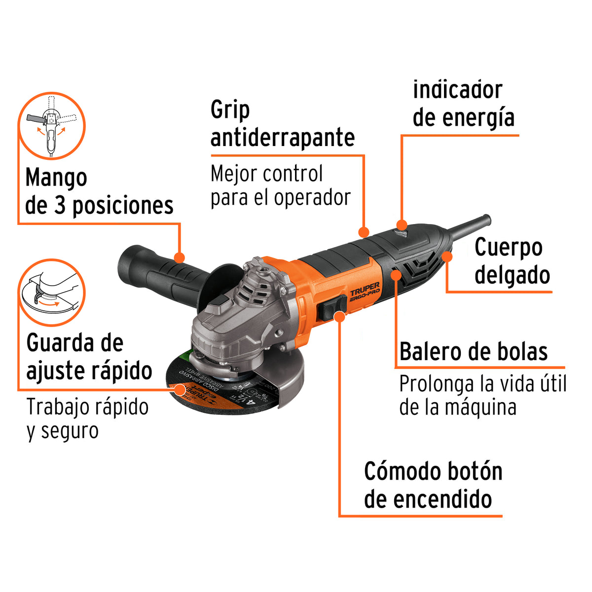 Esmeriladora angular 4-1/2', ERGO PRO, 1100 W
