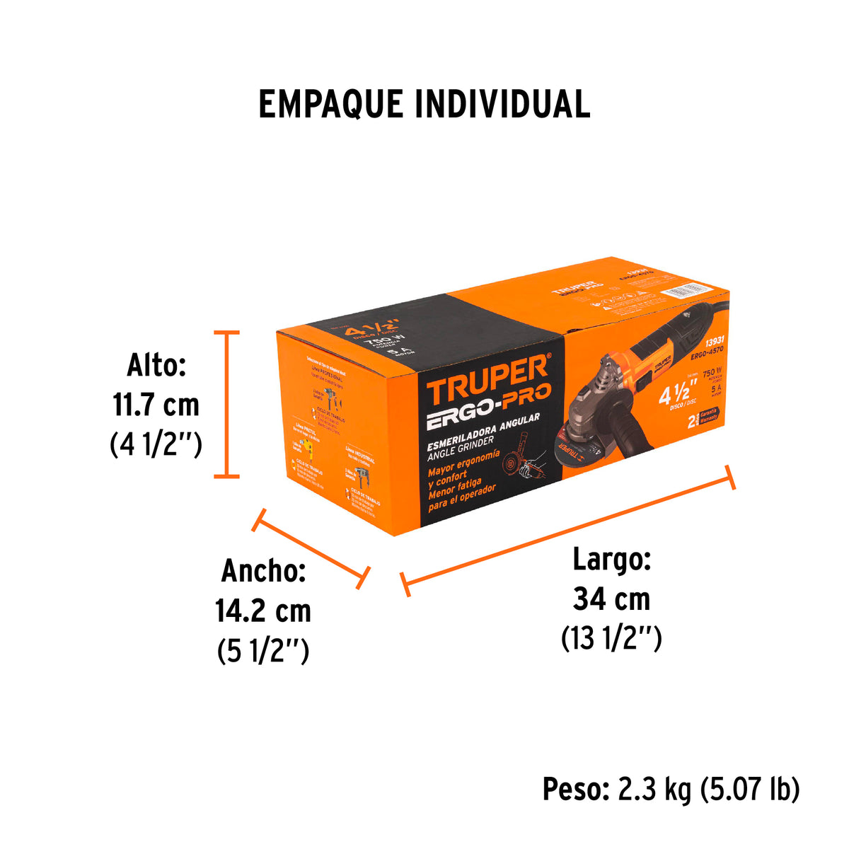 Esmeriladora angular 4-1/2', ERGO-PRO, 750 W
