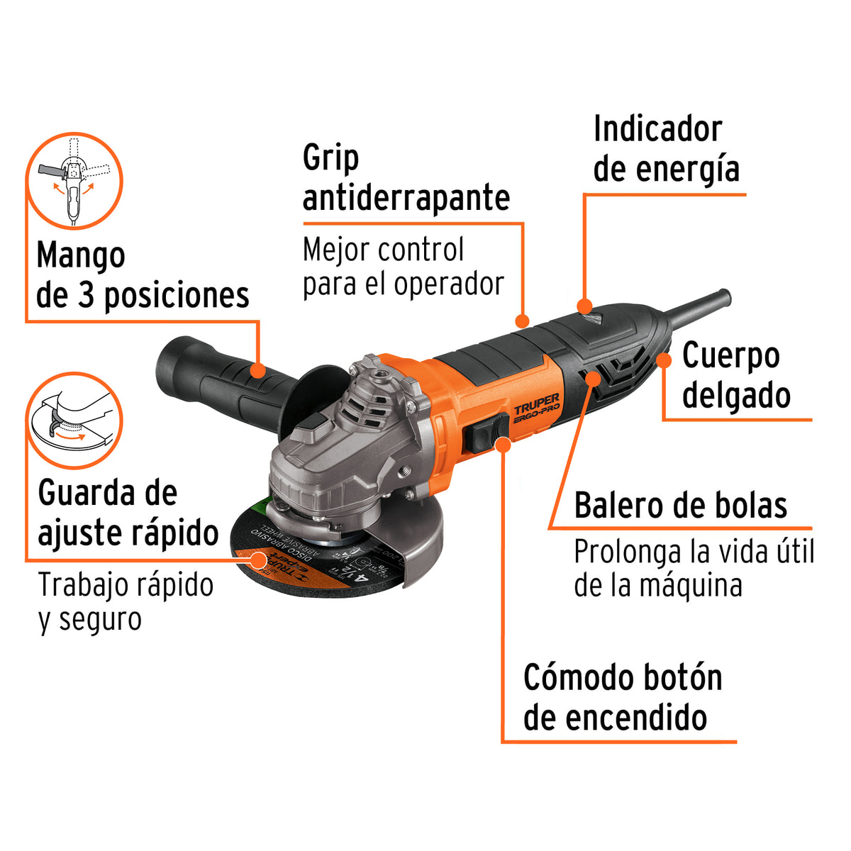 Esmeriladora angular 4-1/2", ERGO PRO, 800 W