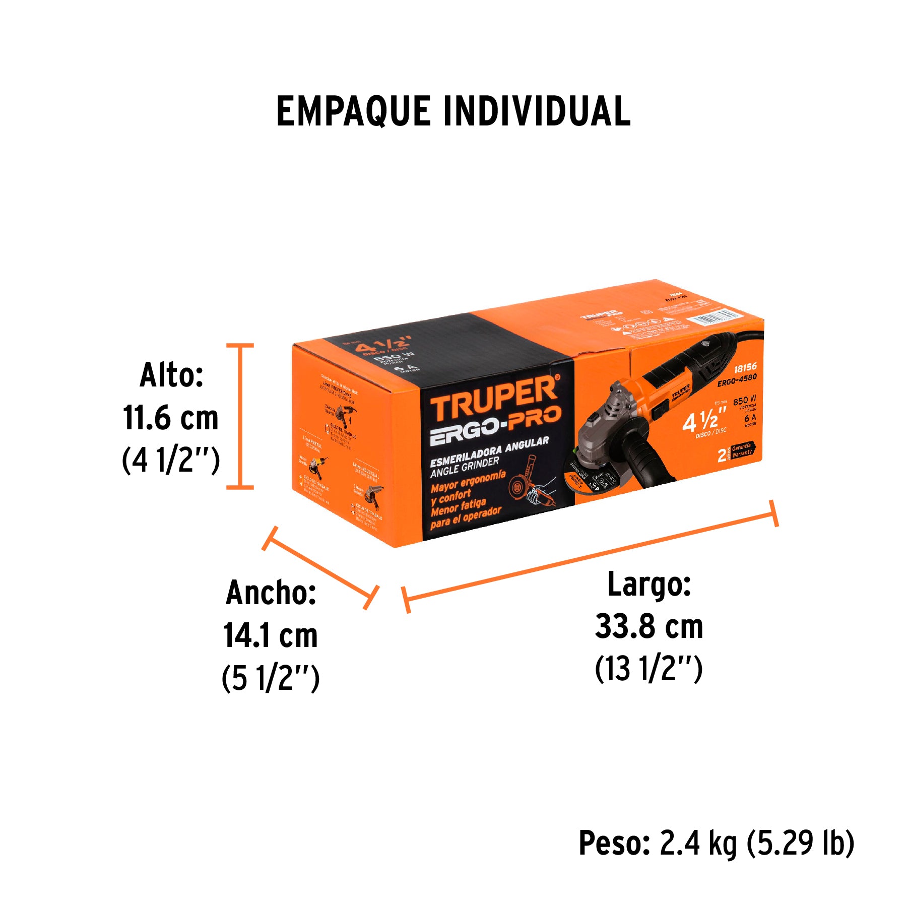 Esmeriladora angular 4-1/2", ERGO PRO, 800 W
