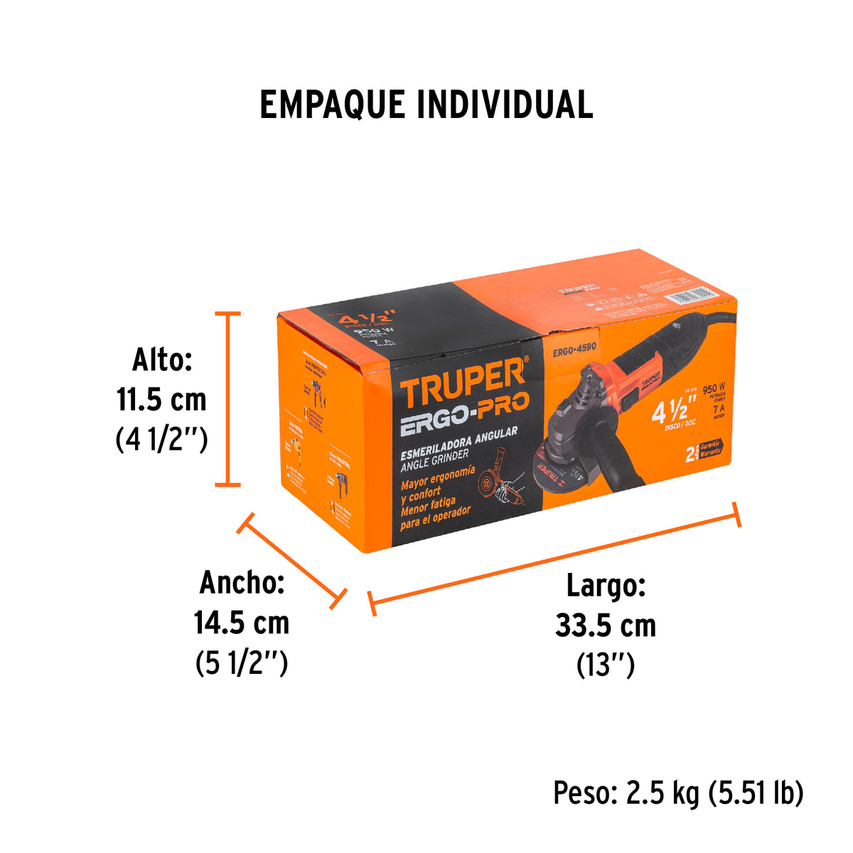 Esmeriladora angular 4-1/2", ERGO-PRO, 900 W