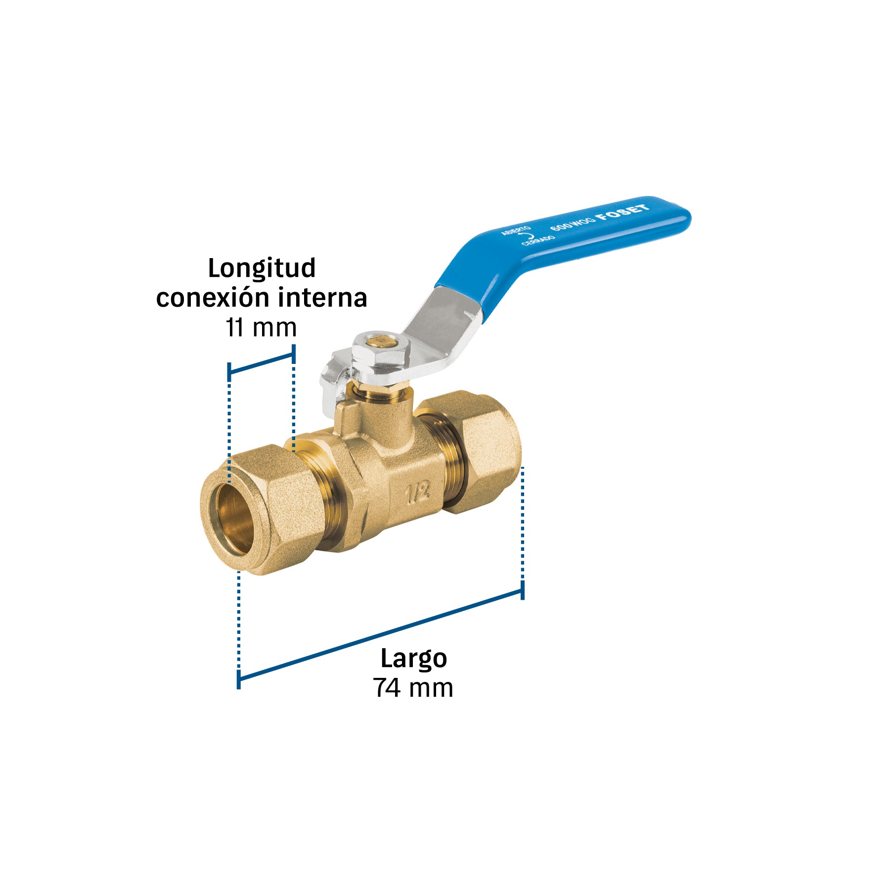 Válvula esfera de latón, de compresión, 1/2' alta presión
