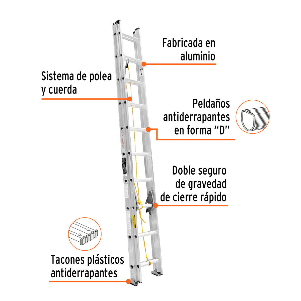 Escalera de extensión, 20 peldaños, tipo lll