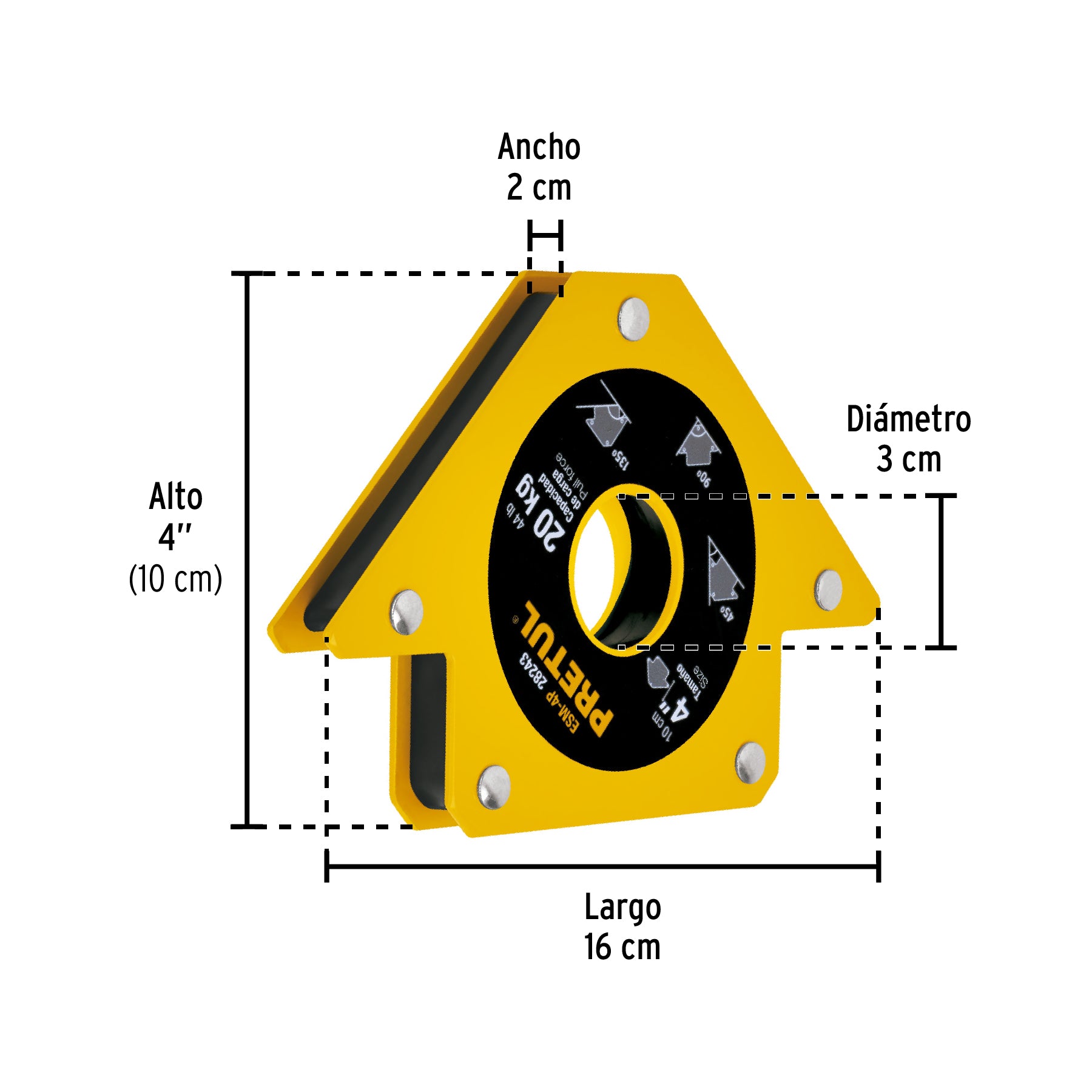 Escuadra magnética 4' para soldar, capacidad 19 kg, Pretul