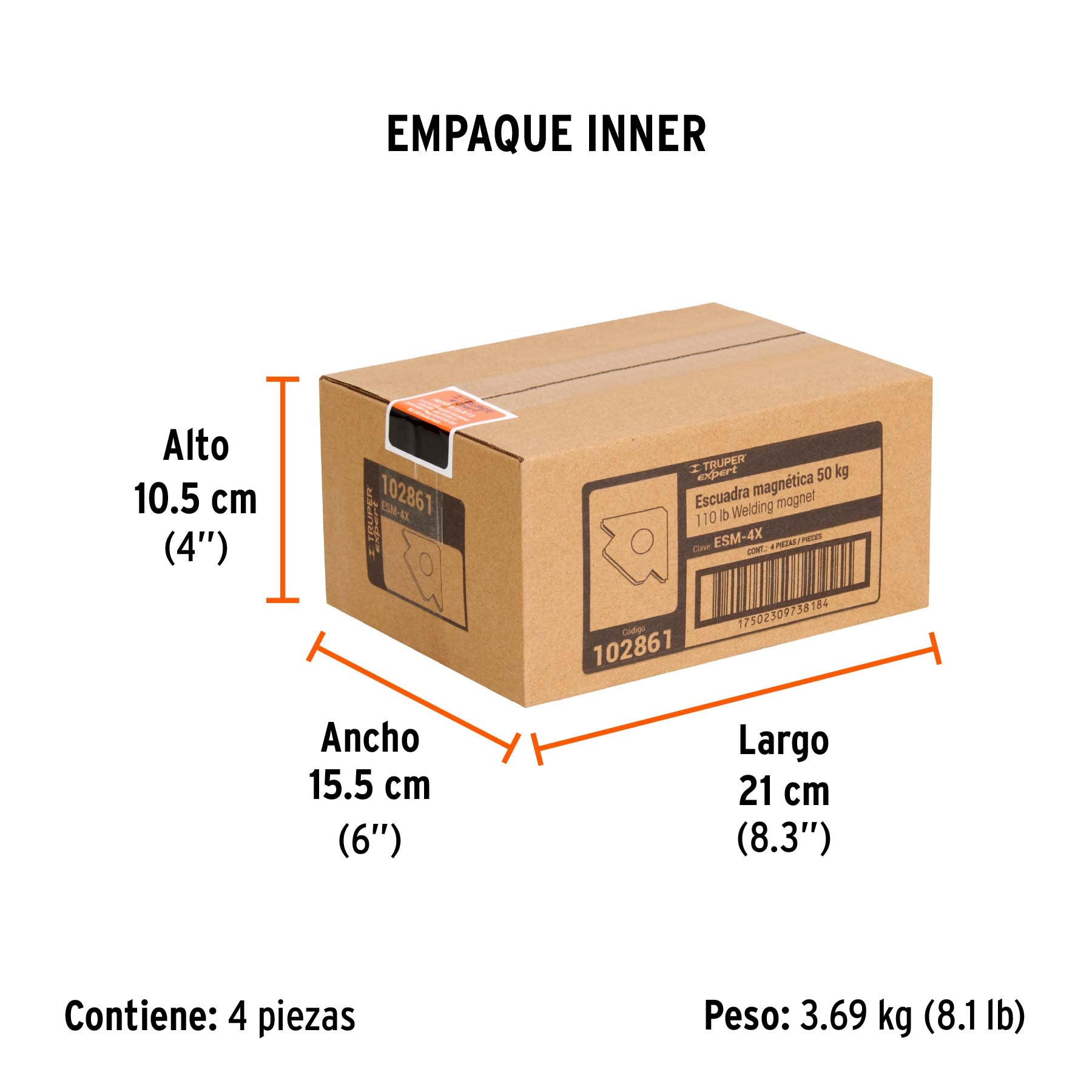 Escuadra magnética 4' para soldar, capacidad 25 kg, Expert