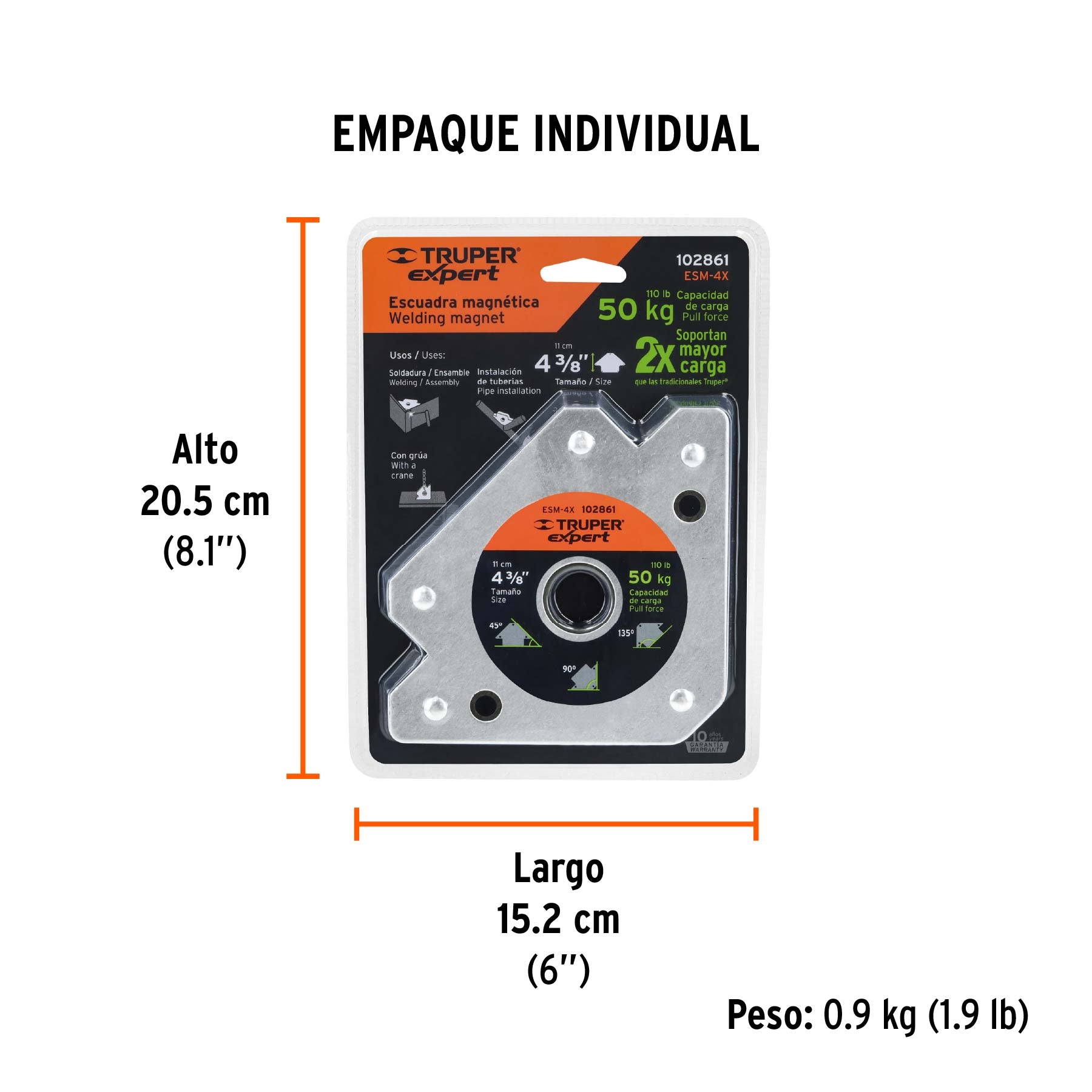 Escuadra magnética 4' para soldar, capacidad 25 kg, Expert