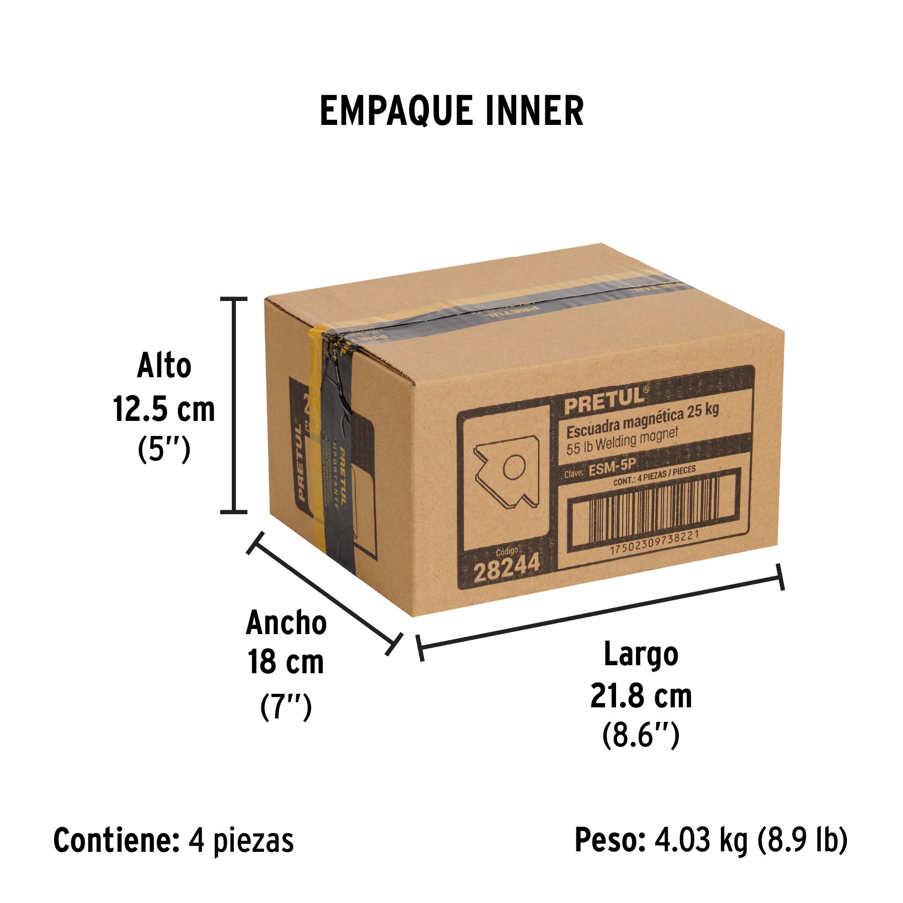 Escuadra magnética 5' para soldar, capacidad 24 kg, Pretul