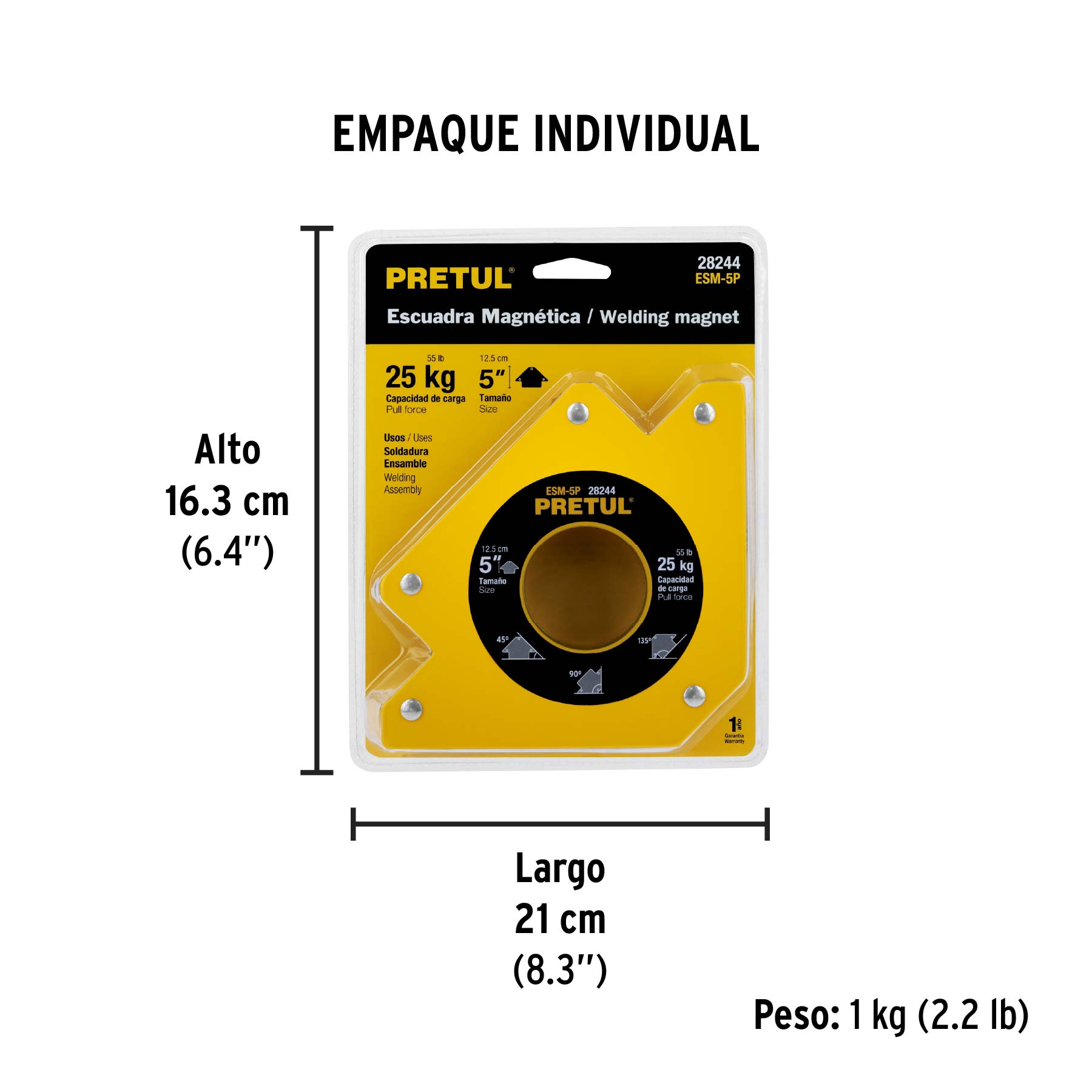 Escuadra magnética 5' para soldar, capacidad 24 kg, Pretul