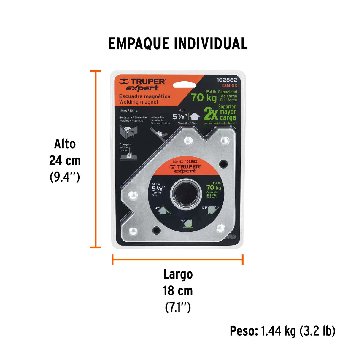 Escuadra magnética 5' para soldar, capacidad 37 kg, Expert