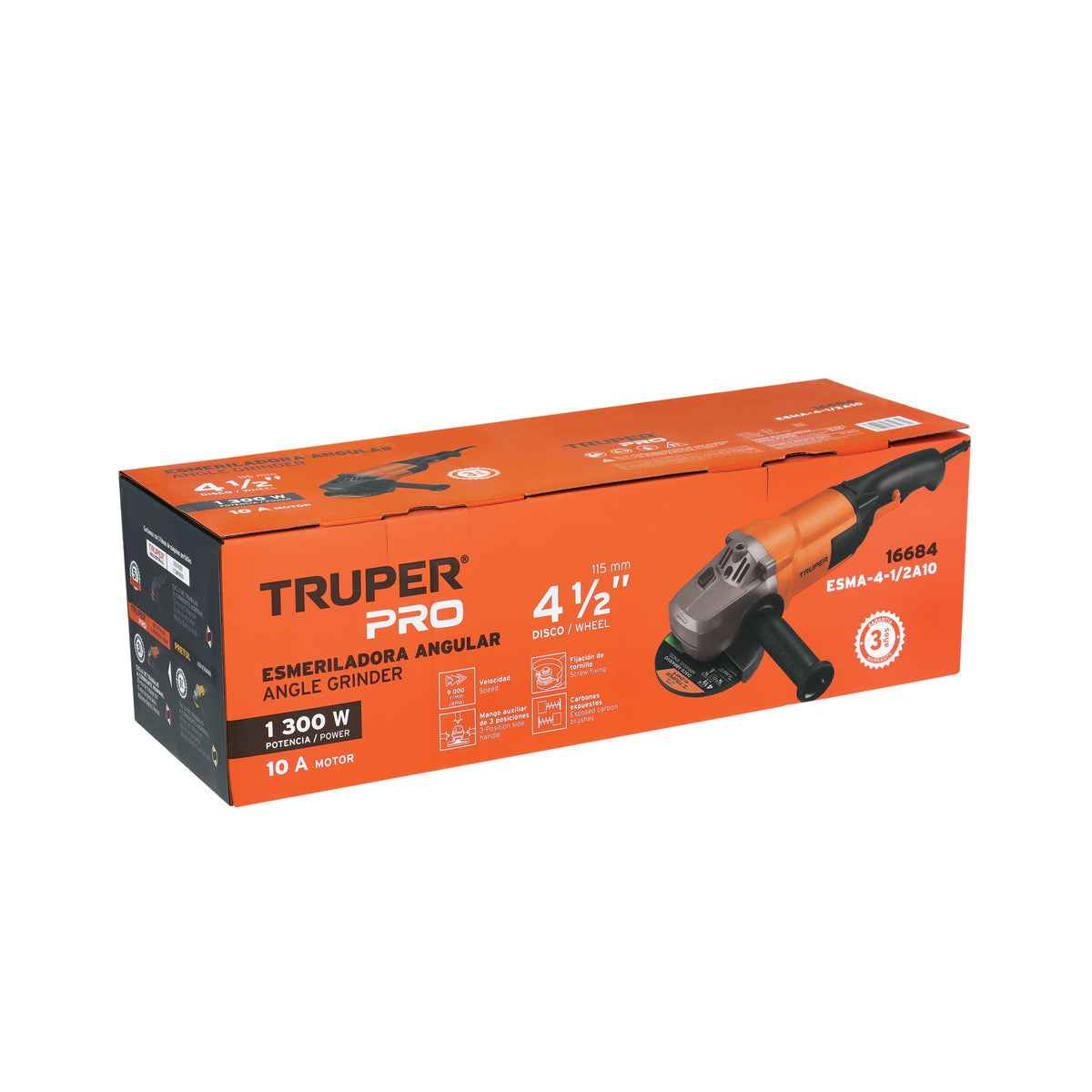 Esmeriladora angular 4-1/2", profesional, 1300 W
