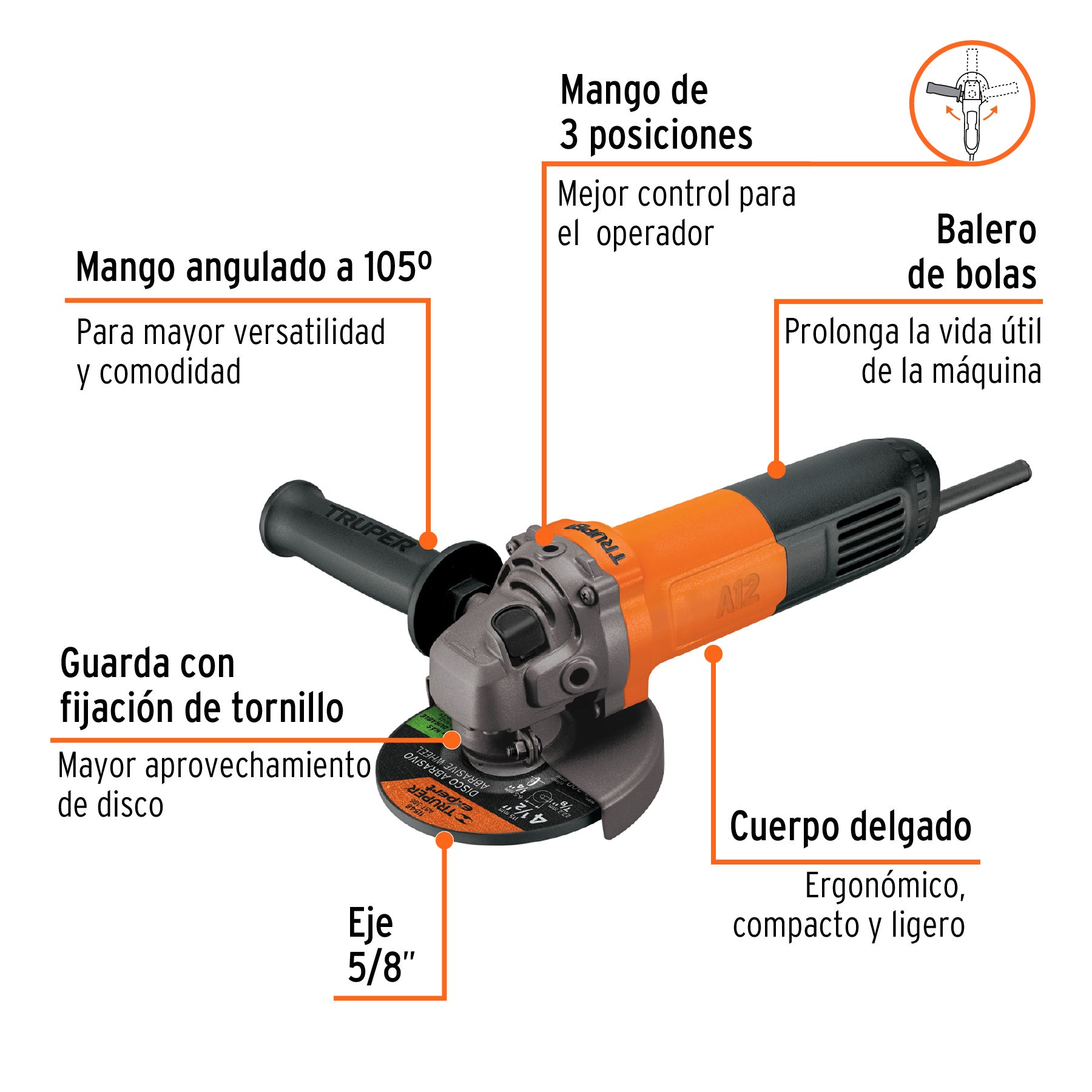 Esmeriladora angular 4-1/2", profesional, 700 W
