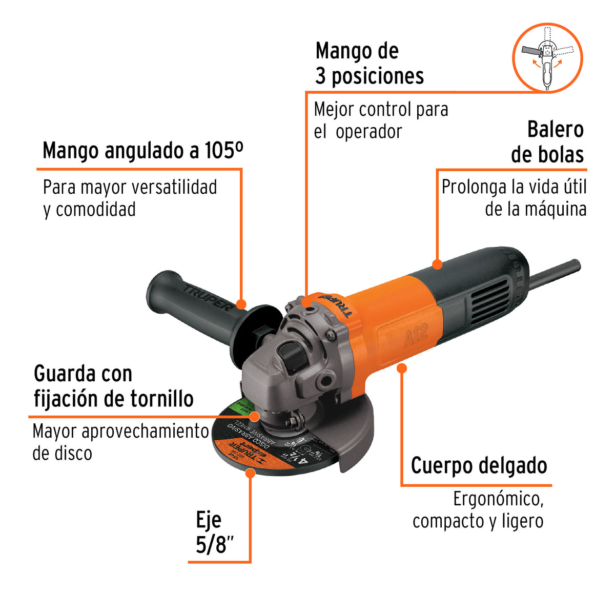 Esmeriladora angular 4-1/2", profesional, 700 W