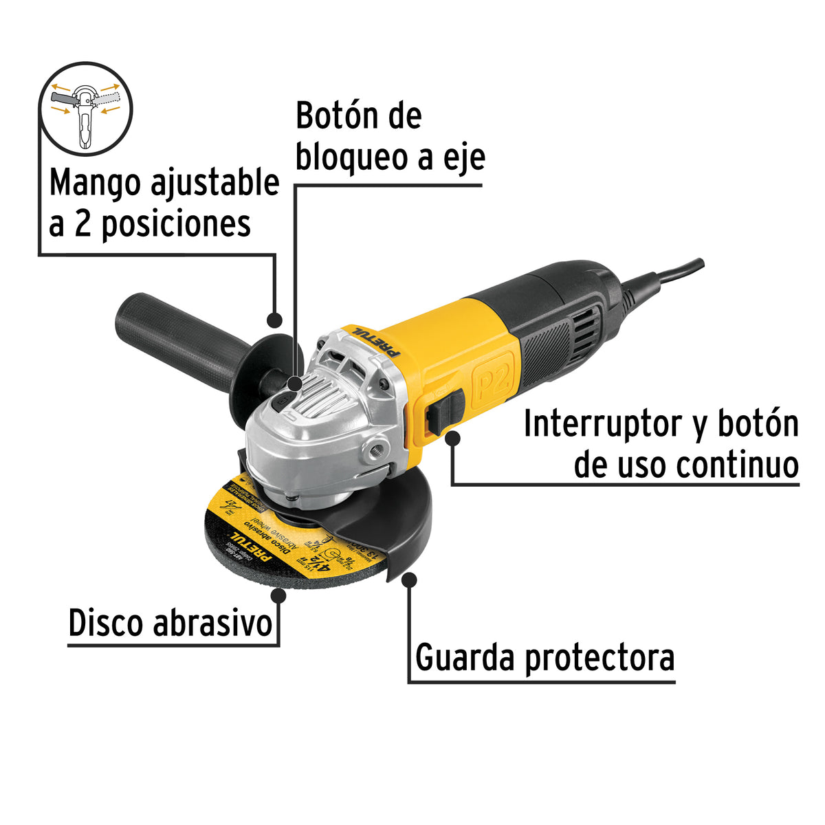 Esmeriladora angular 4-1/2", 700 W, Pretul