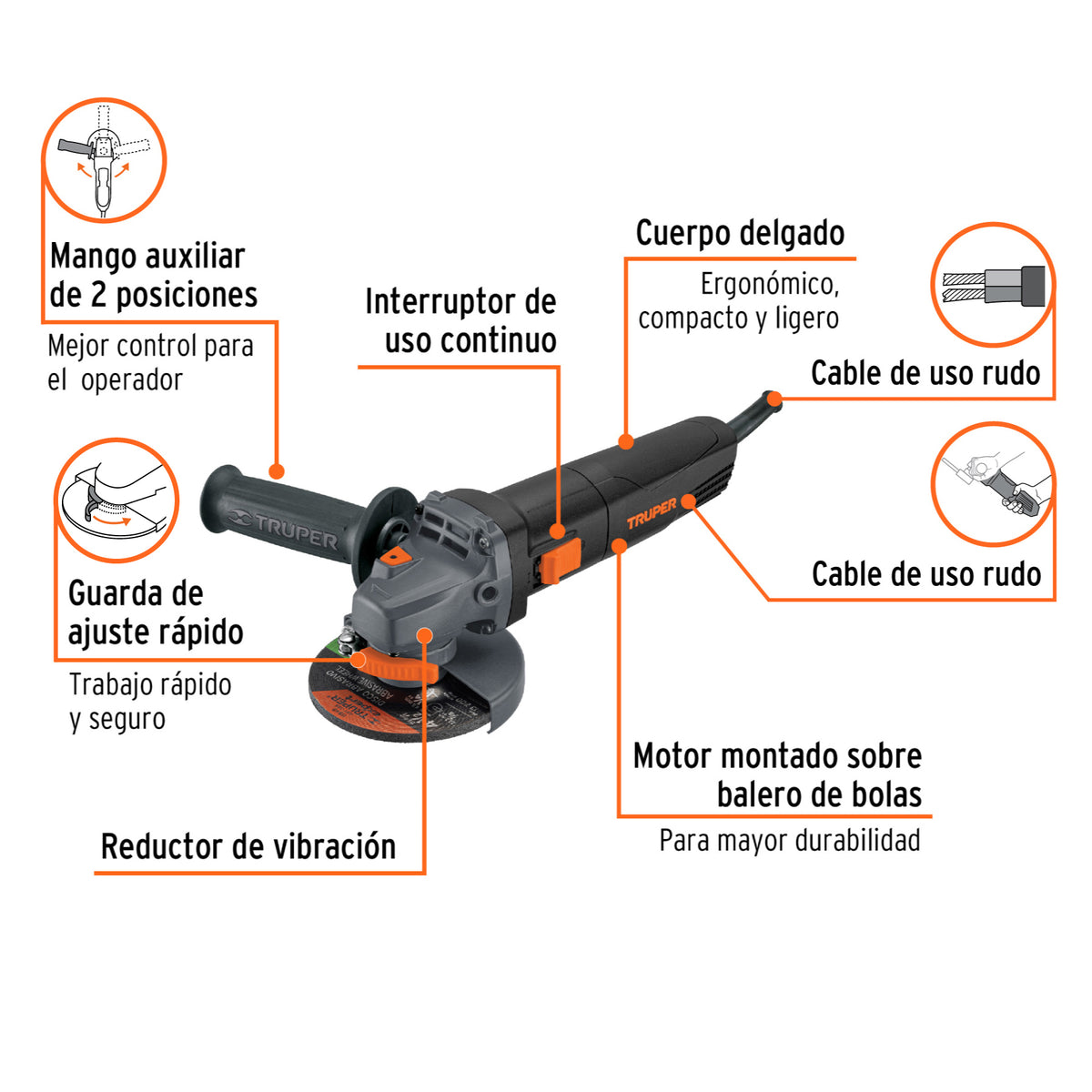 Esmeriladora angular, 4-1/2", industrial, 800 W