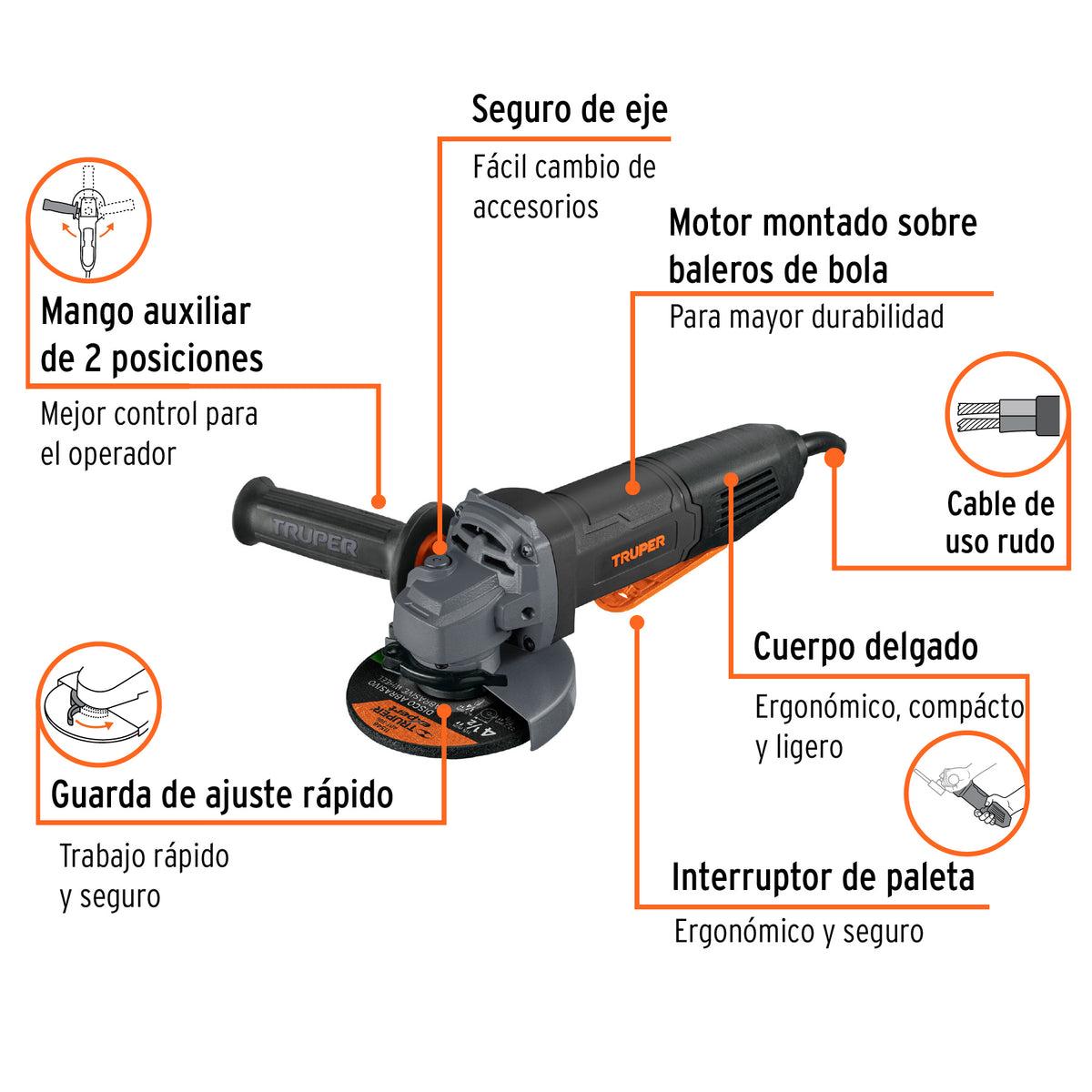 Esmeriladora interruptor de paleta 4-1/2', industrial, 850 W