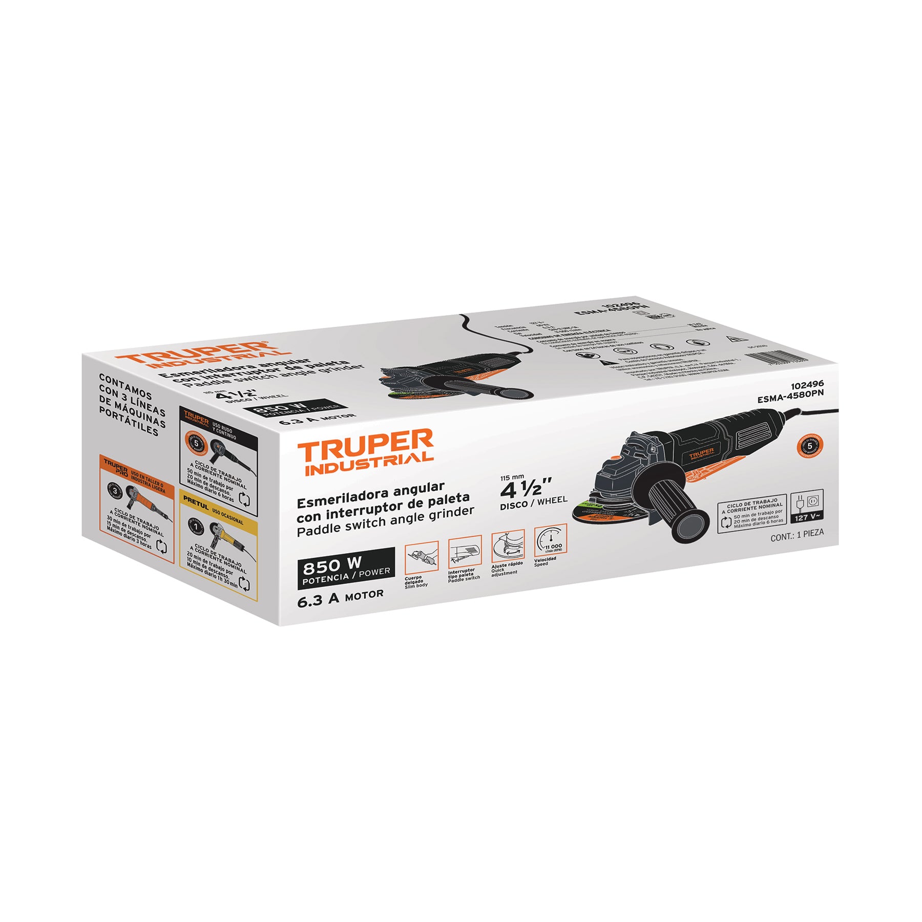 Esmeriladora interruptor de paleta 4-1/2', industrial, 850 W