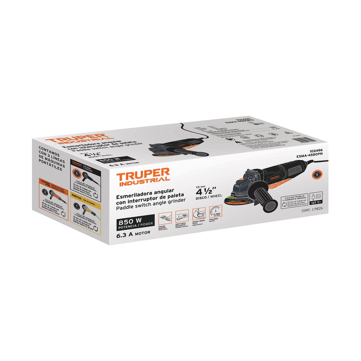 Esmeriladora interruptor de paleta 4-1/2', industrial, 850 W
