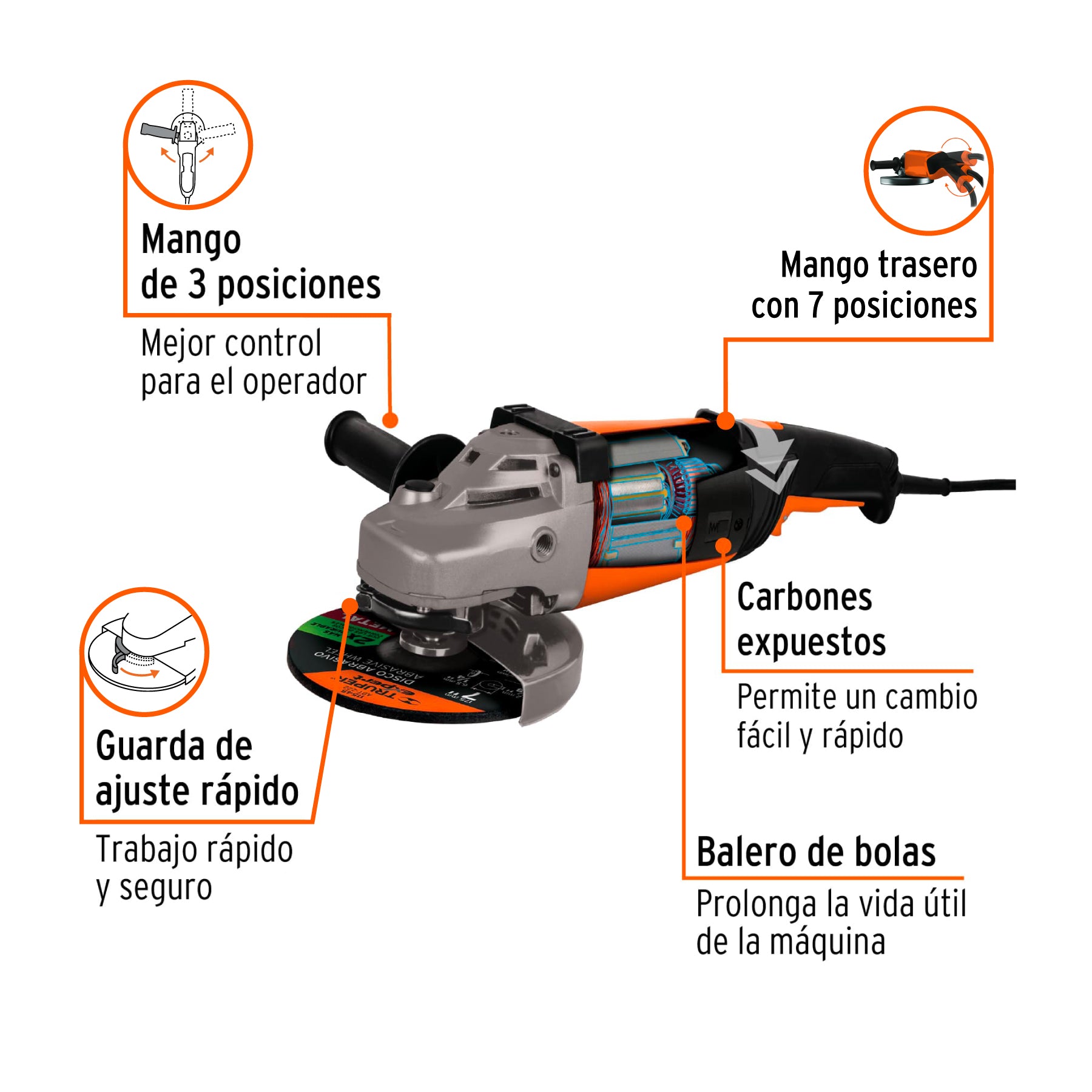 Esmeriladora angular 7", profesional, 2100 W