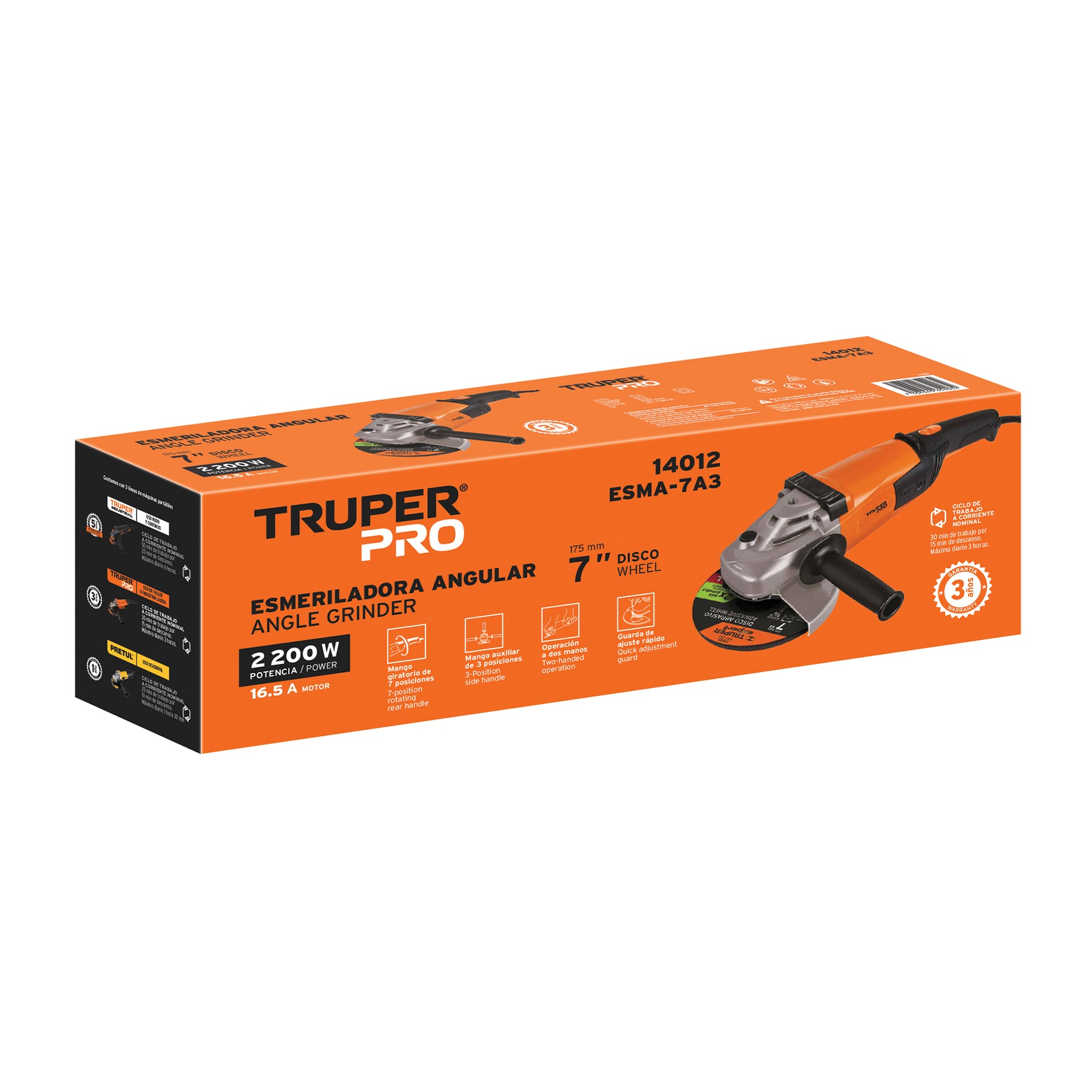 Esmeriladora angular 7", profesional, 2100 W