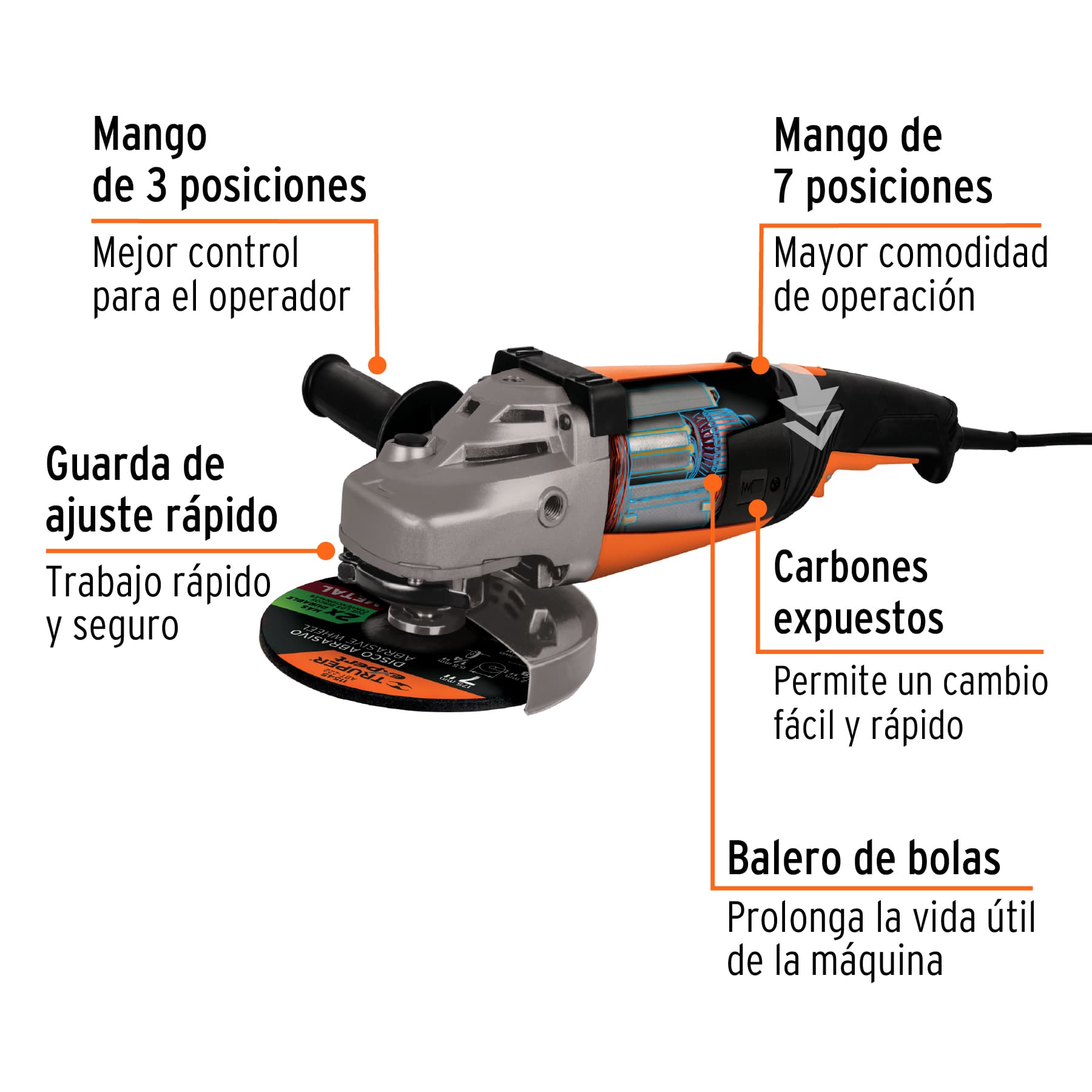 Esmeriladora angular 7", profesional, 2100 W