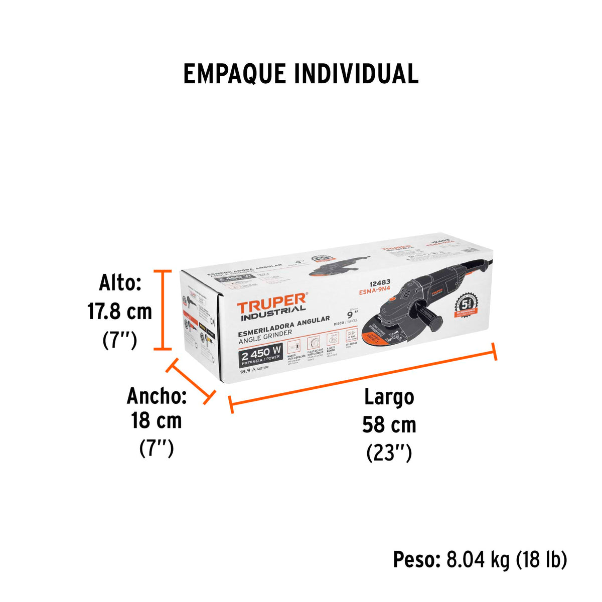 Esmeriladora angular 9", 2450W, TRUPER INDUSTRIAL