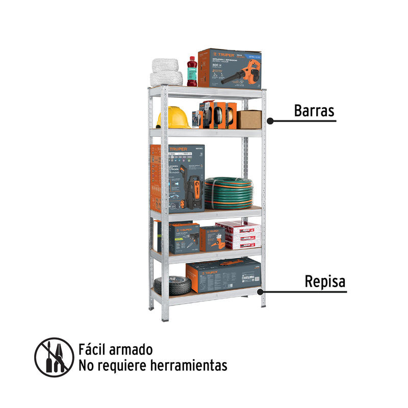 Estante metálico 5 repisas MDF cap. 35 kg, 150x30x75, Pretul