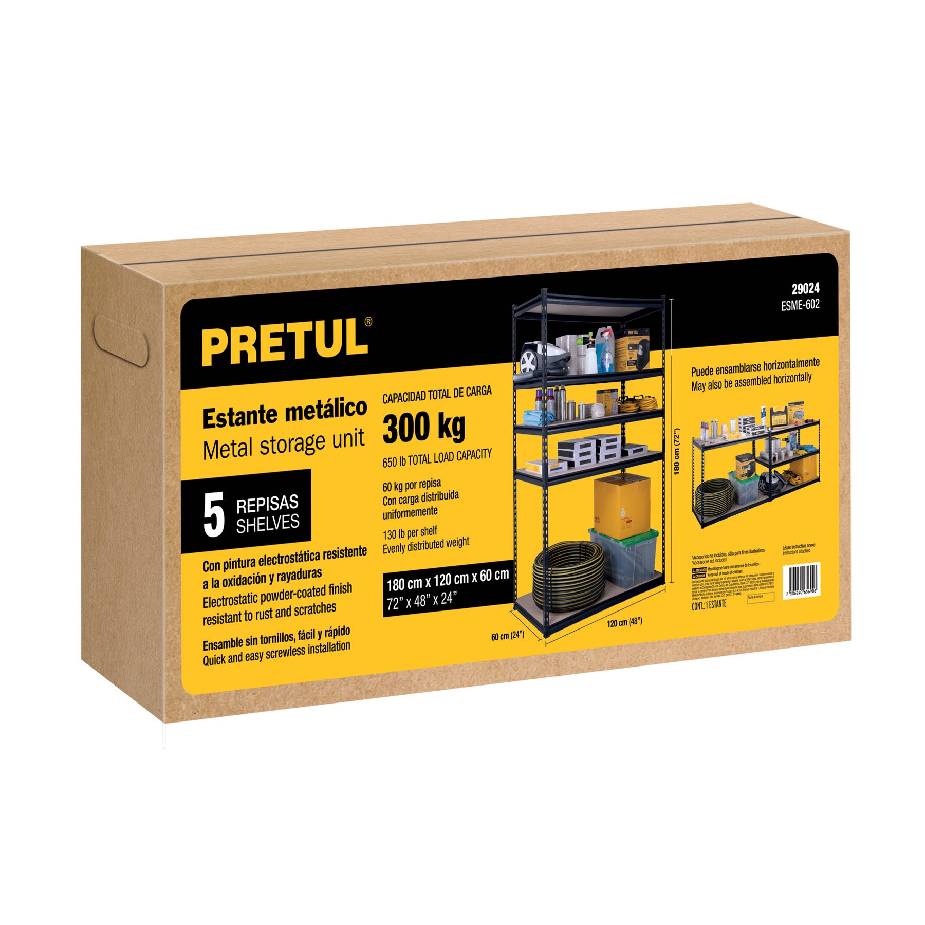 Estante metálico 5 repisas MDF cap. 60 Kg 183x61x122, Pretul