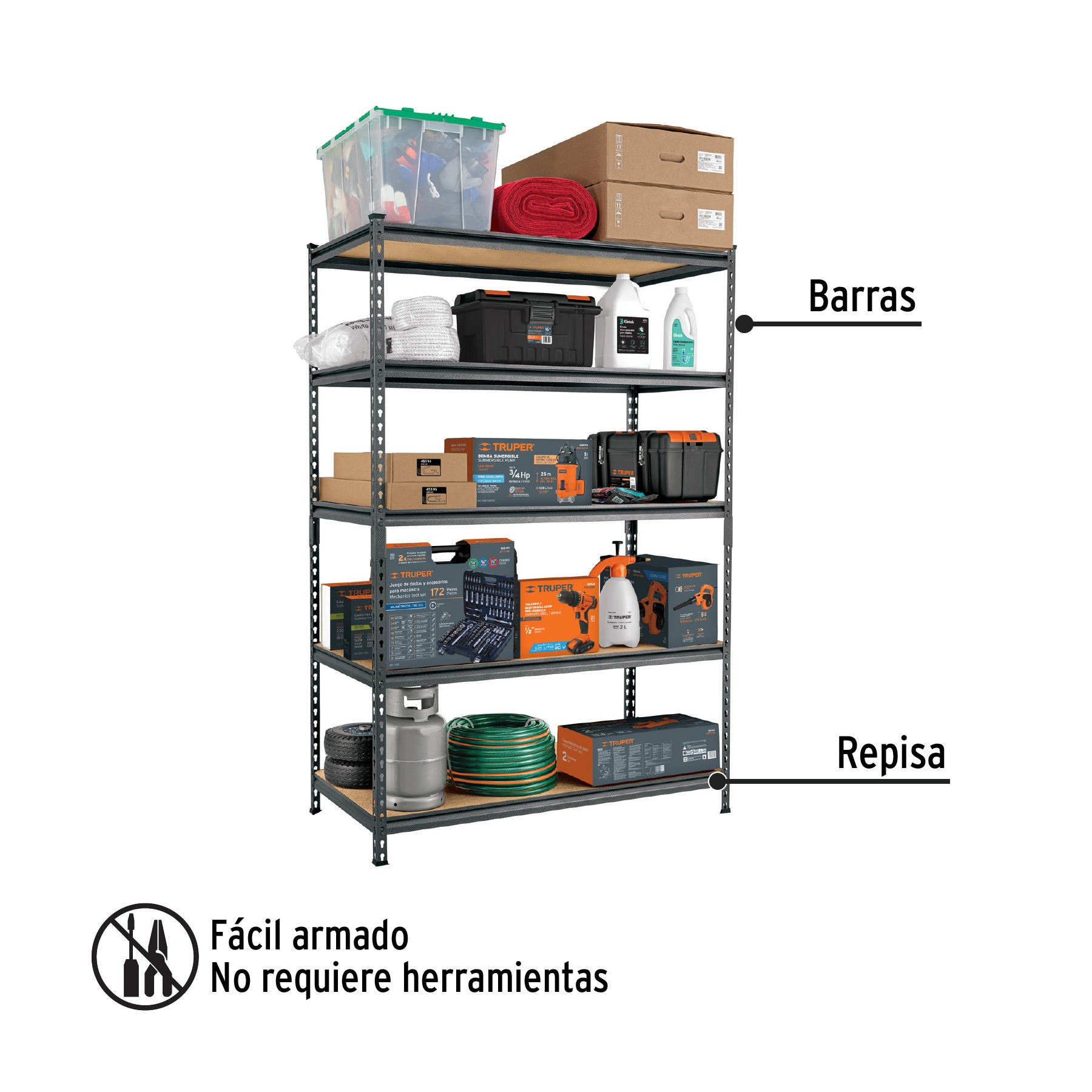 Estante metálico 5 repisas MDF cap. 60 Kg 183x61x122, Pretul