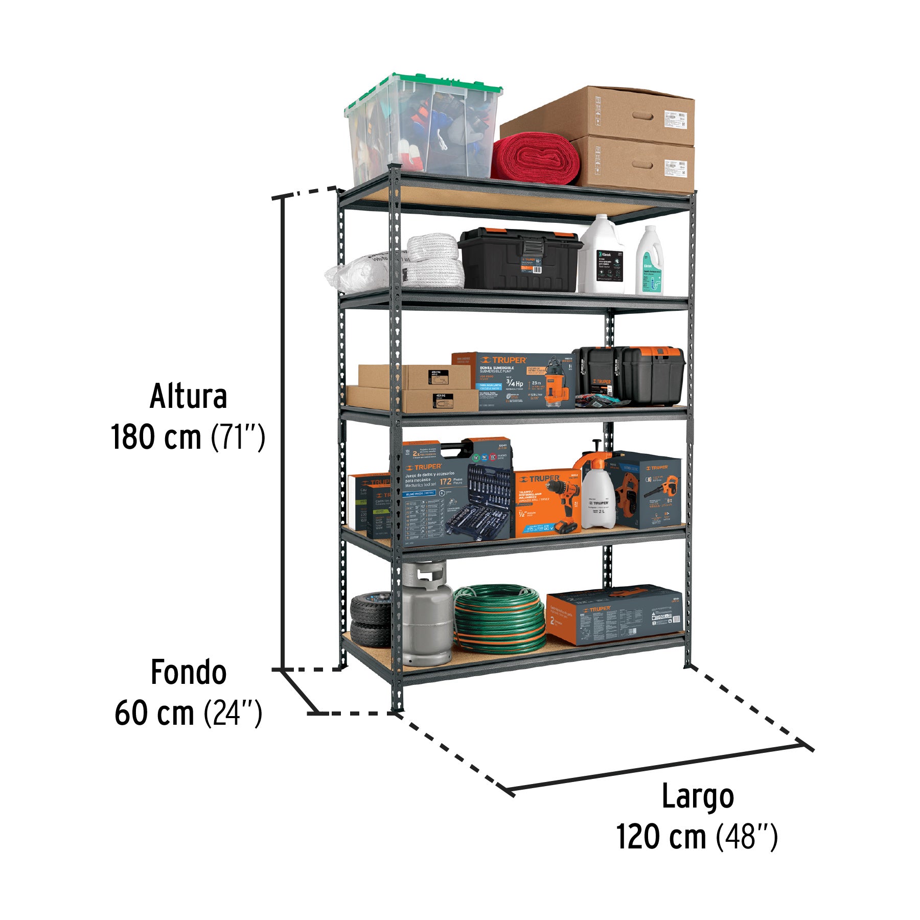 Estante metálico 5 repisas MDF cap. 60 Kg 183x61x122, Pretul