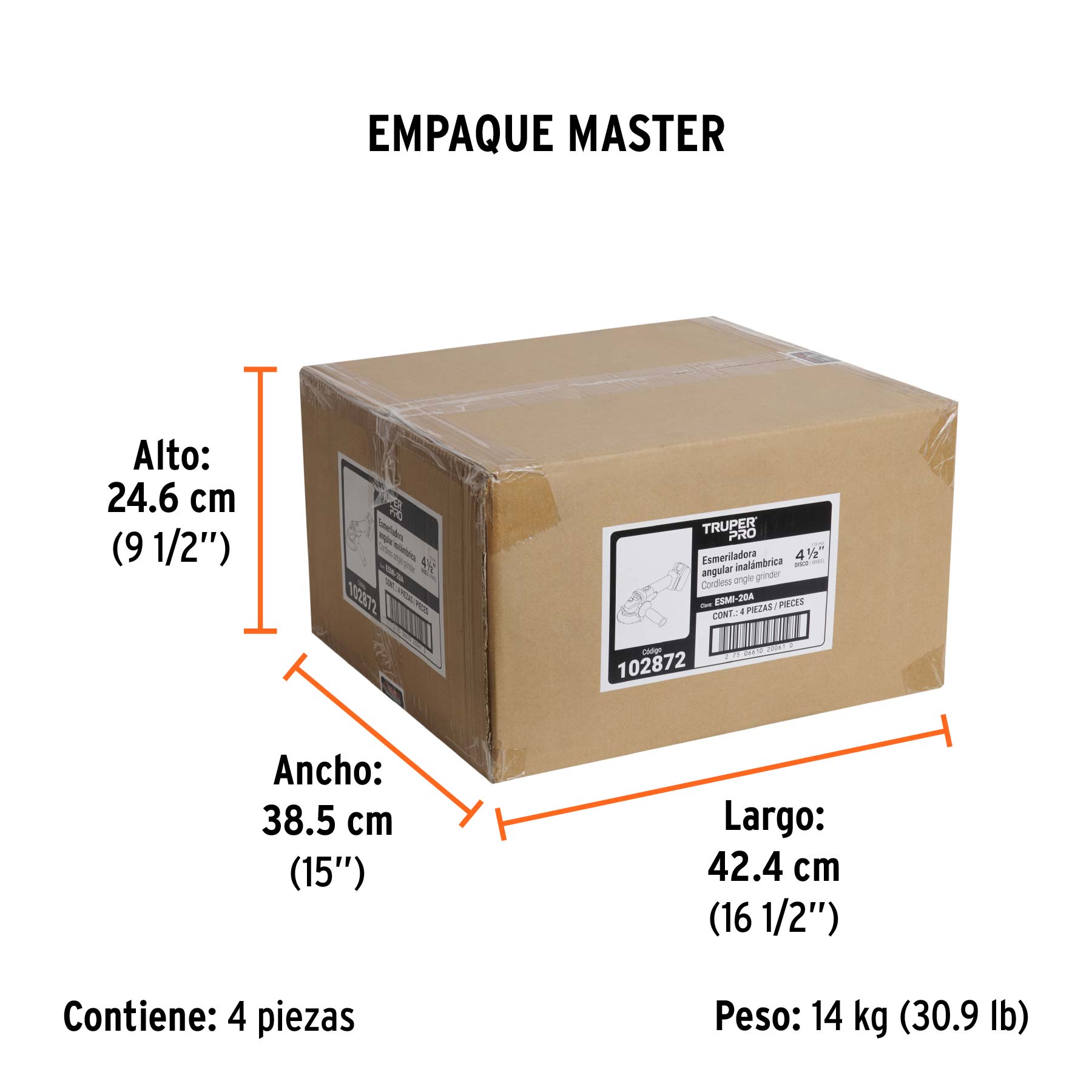 Esmeriladora angular inal. 4-1/2' 20V, 1 bat. 4Ah,1 carg,PRO