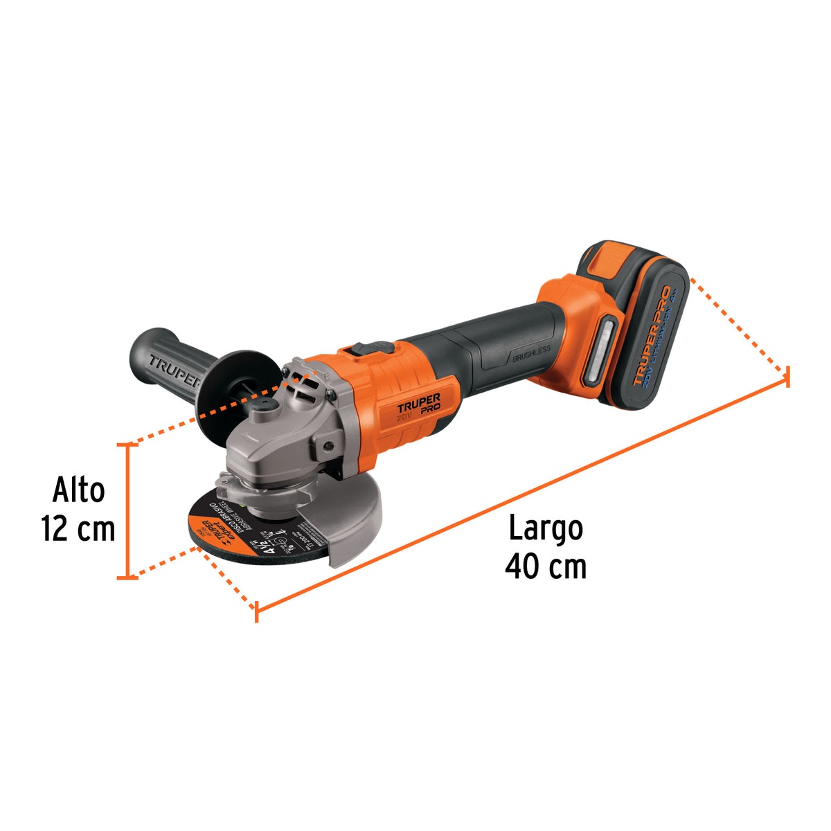 Esmeriladora angular inal. 4-1/2' 20V, 1 bat. 4Ah,1 carg,PRO