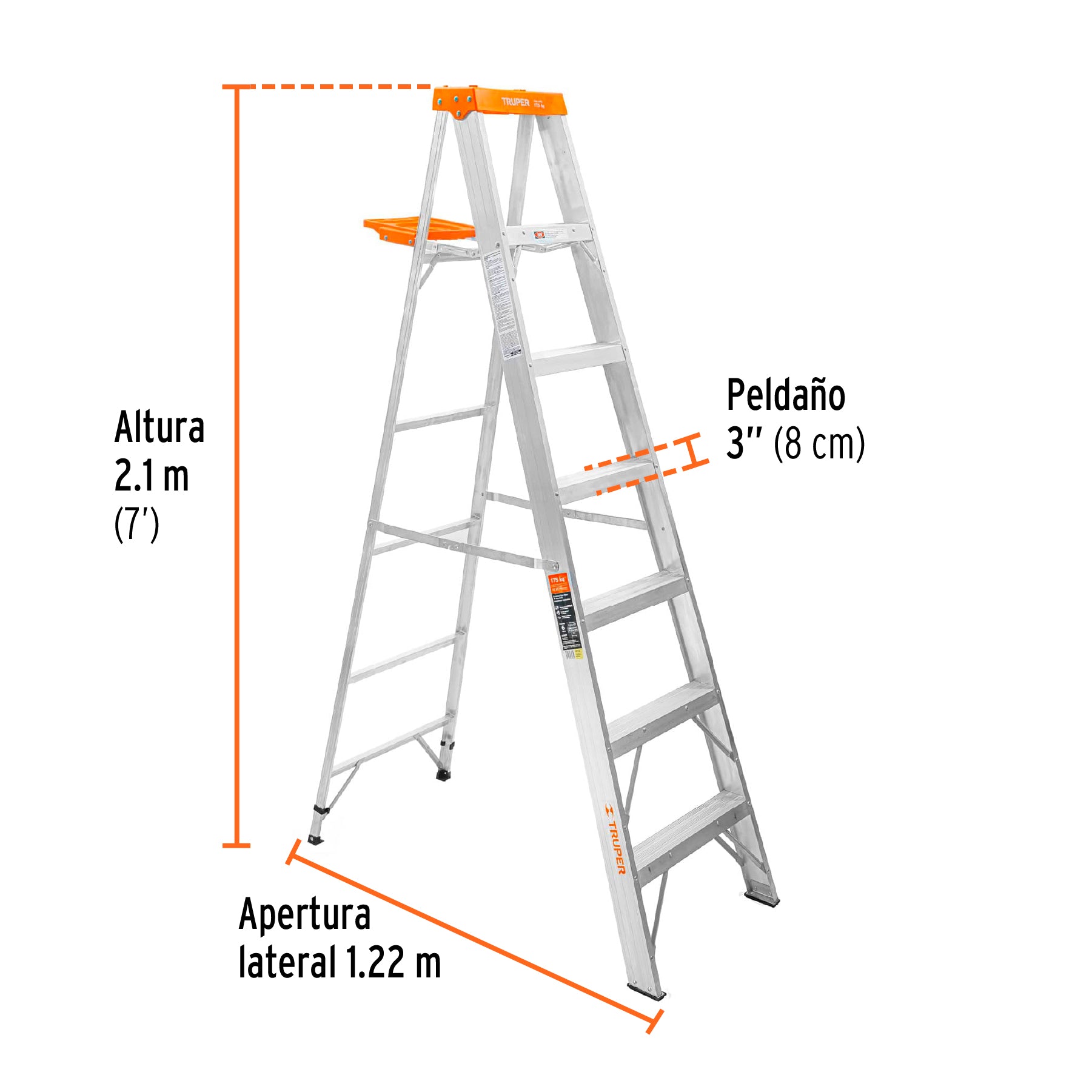 Escalera de tijera tipo II, 6 escalones, con bandeja