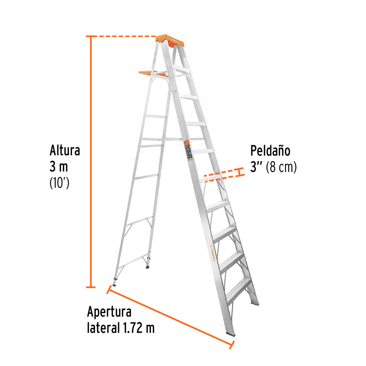 Escalera de tijera tipo II, 9 escalones, con bandeja