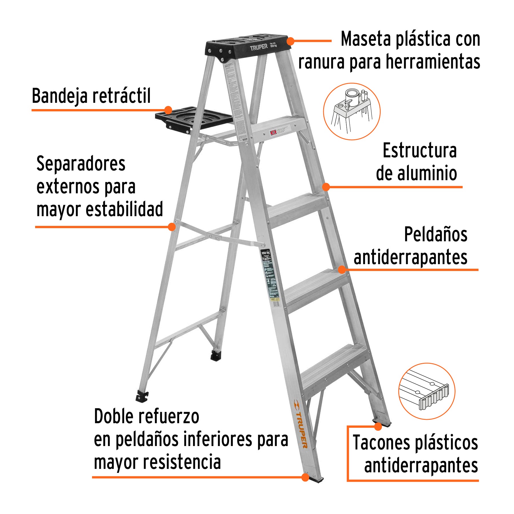 Escalera de tijera tipo III, 6 escalones, con bandeja