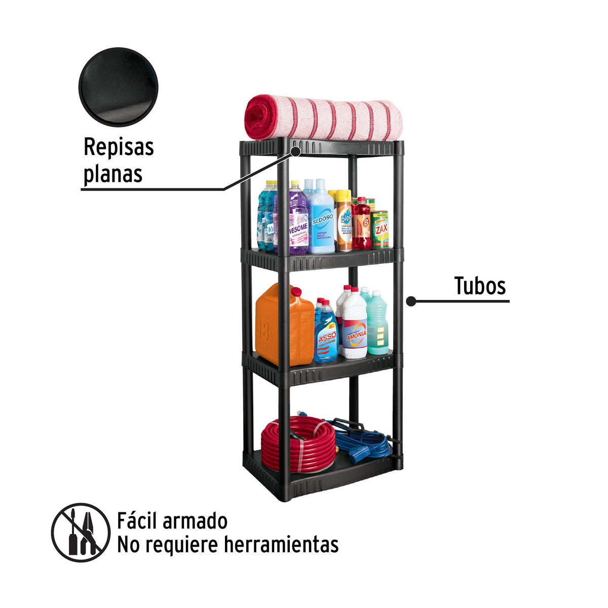 Estante plástico, 4 repisas, Pretul
