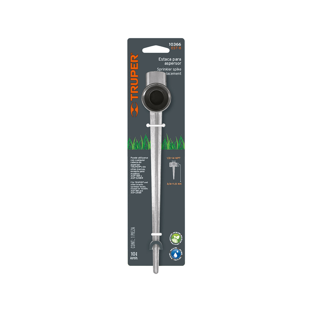 Estaca metálica universal para aspersor, 8"