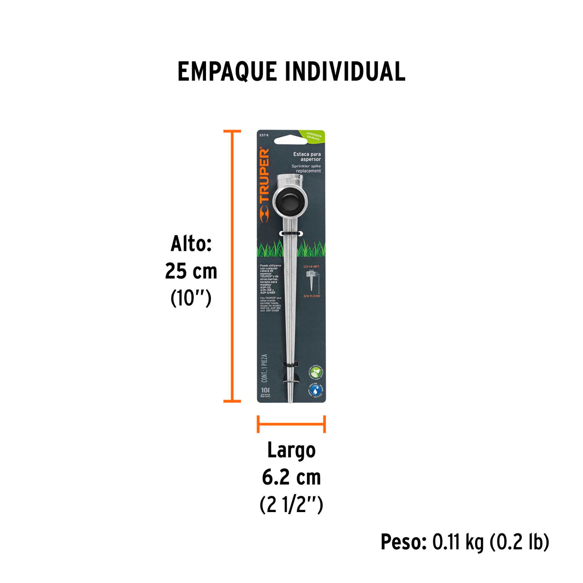 Estaca metálica universal para aspersor, 8"