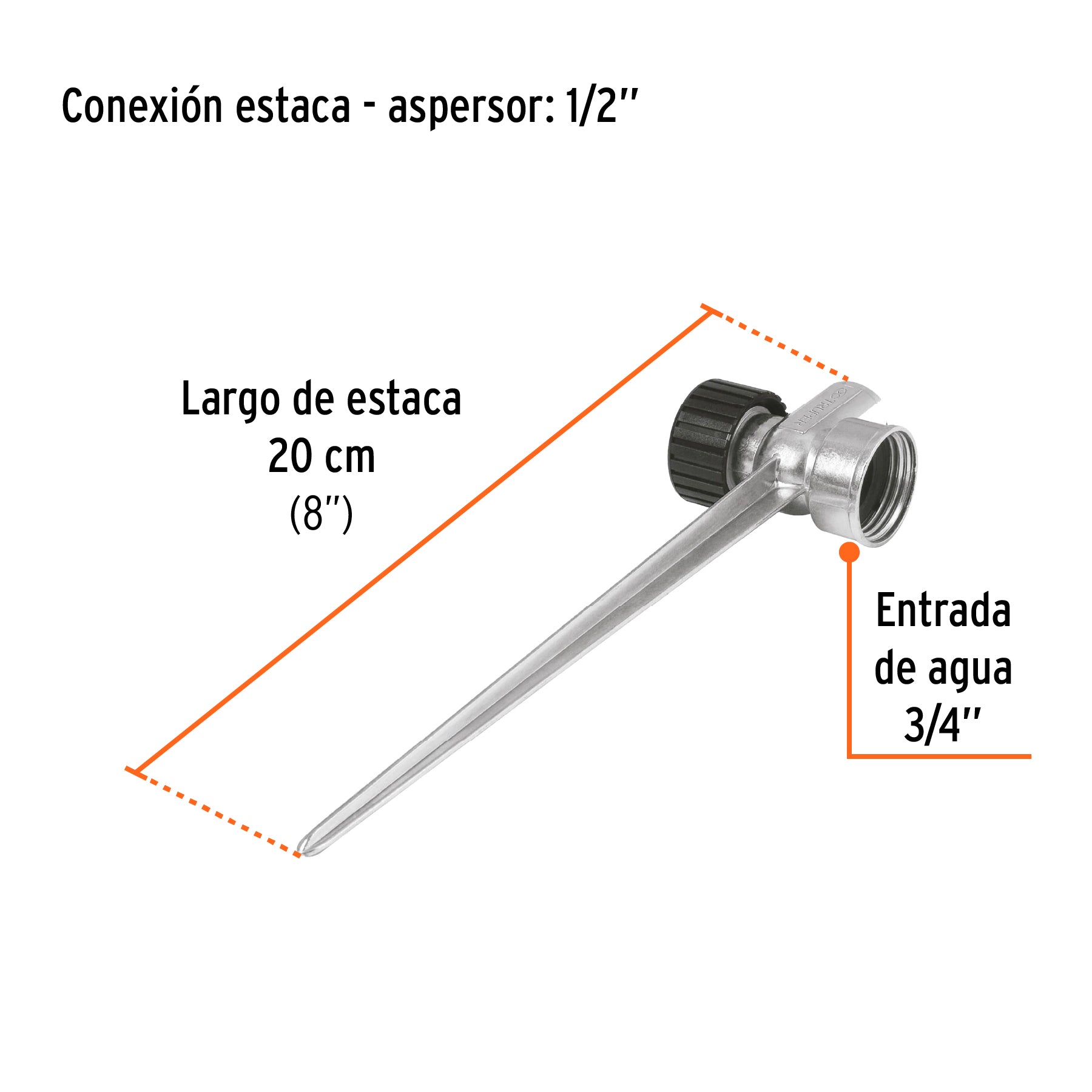 Estaca metálica universal para aspersor, 8"