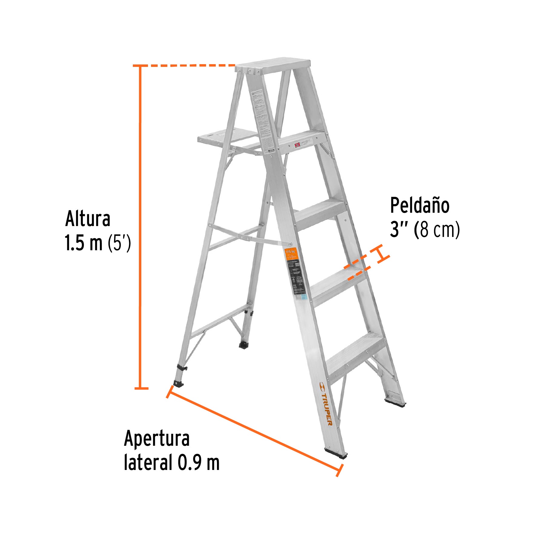 Escalera de tijera, aluminio, tipo ll, 4 escalones