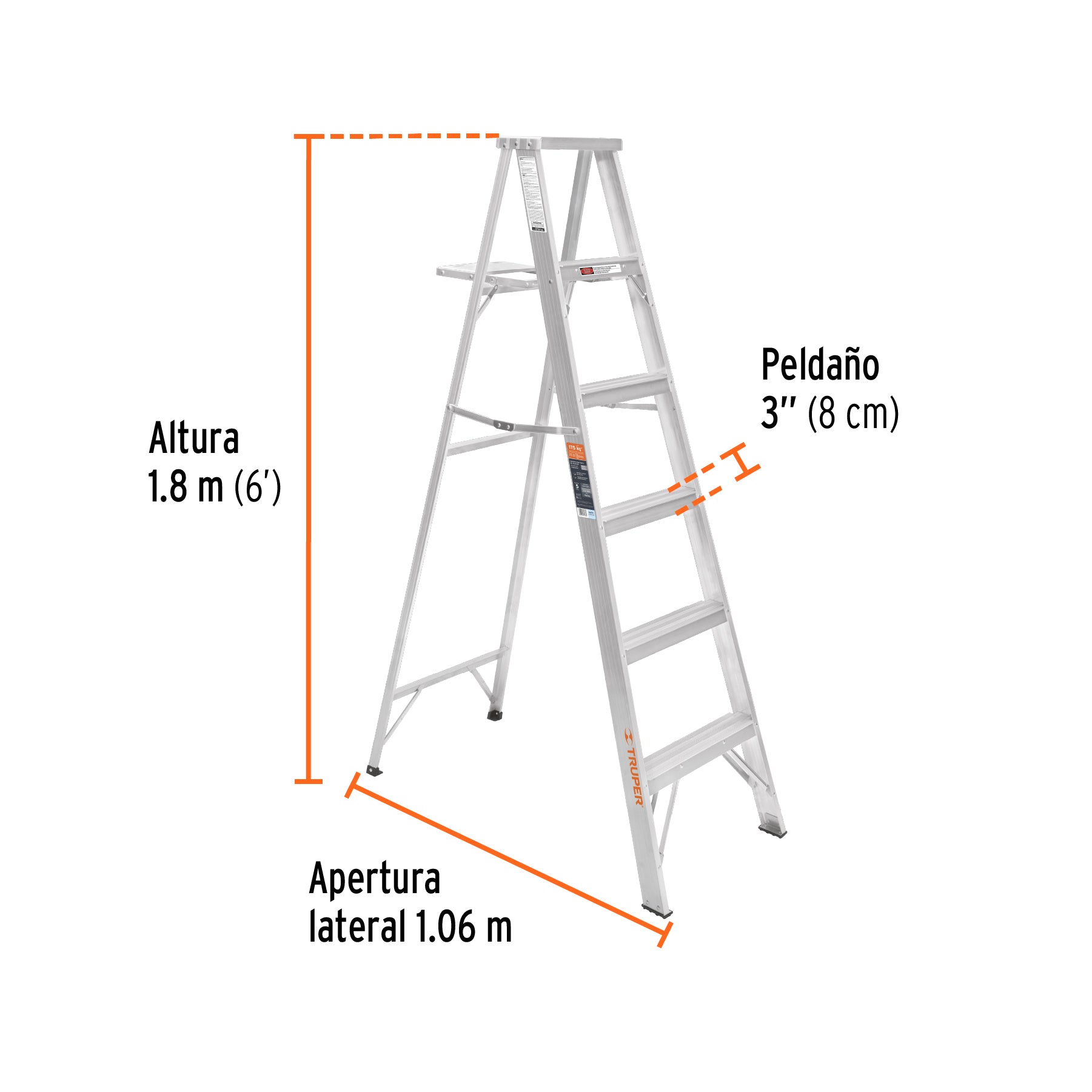 Escalera de tijera, aluminio, tipo ll, 5 escalones