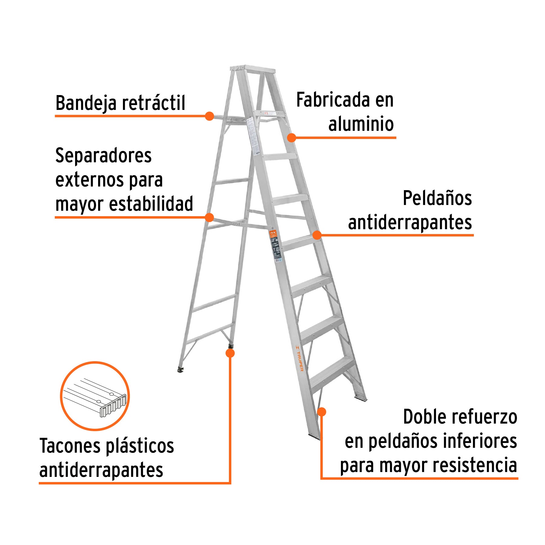 Escalera de tijera, aluminio, tipo ll, 7 escalones