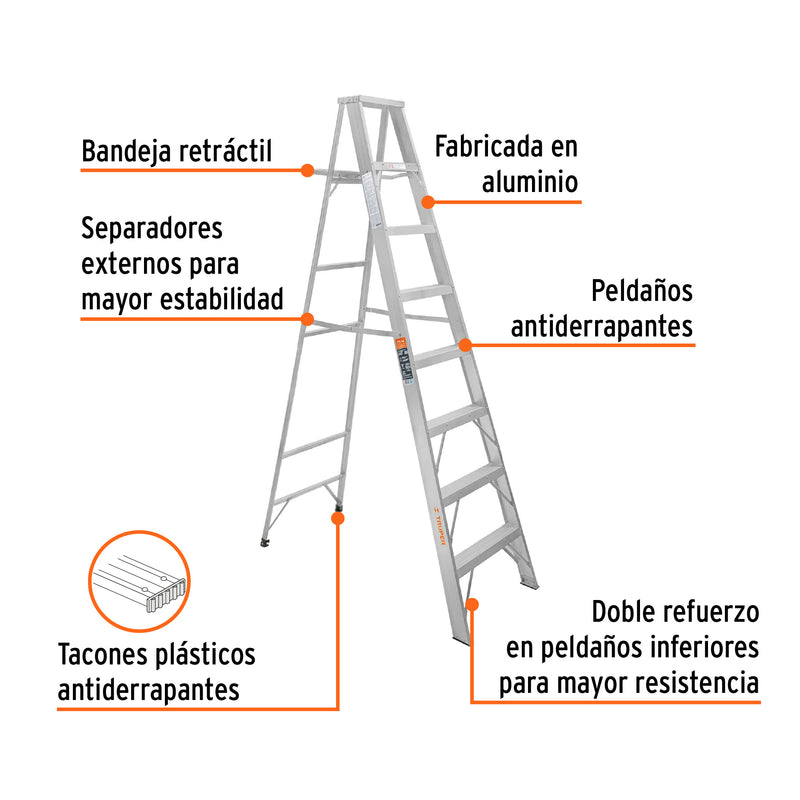 Escalera de tijera, aluminio, tipo ll, 7 escalones