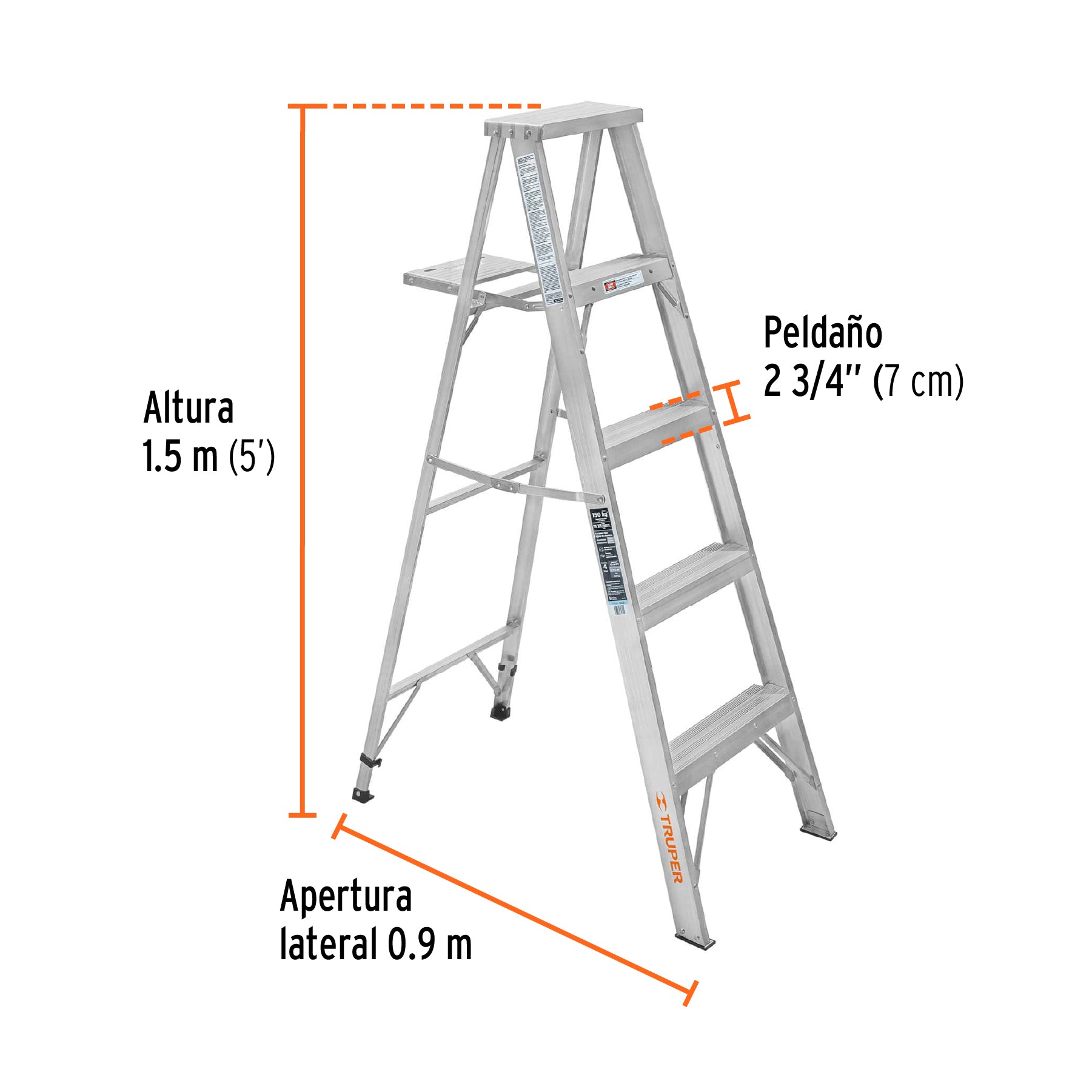 Escalera de tijera, aluminio, tipo lll, 4 escalones