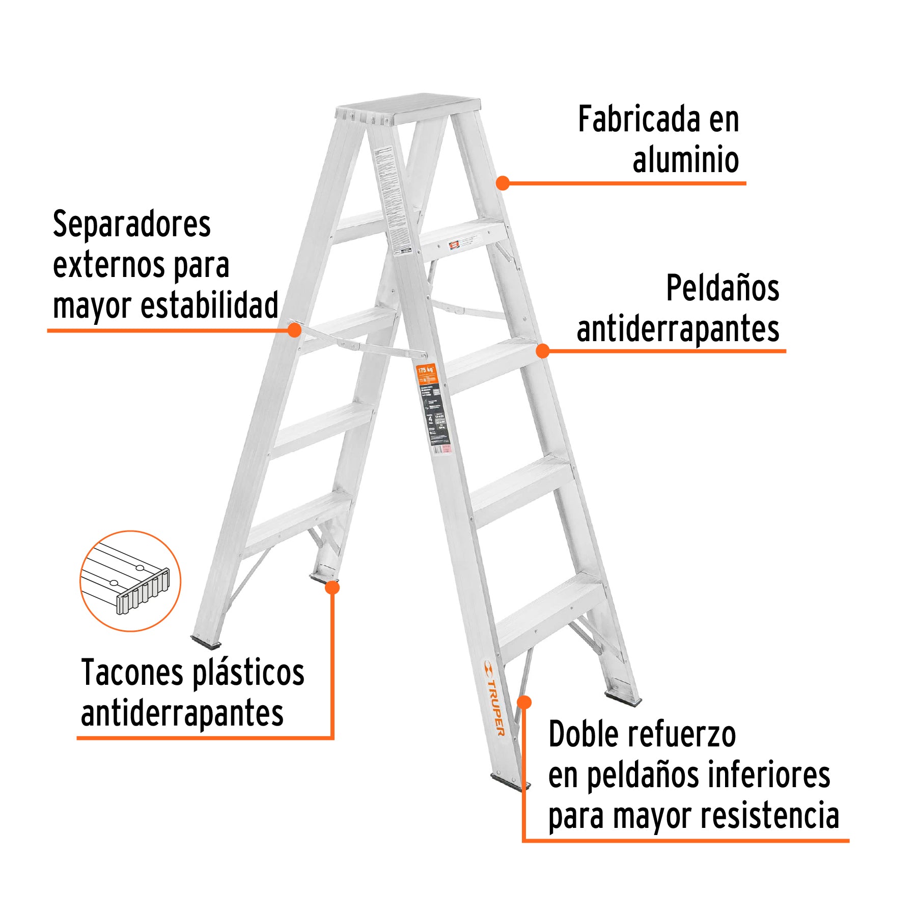 Escalera de tijera doble, tipo ll, 4 escalones