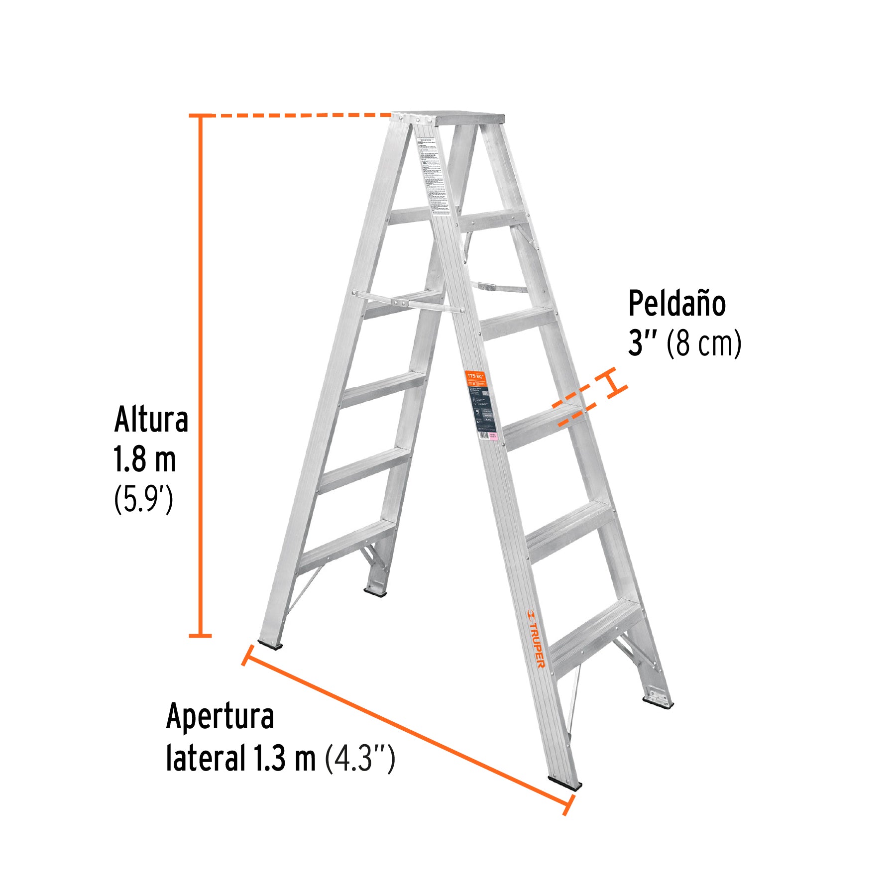 Escalera de tijera doble, tipo ll, 5 escalones